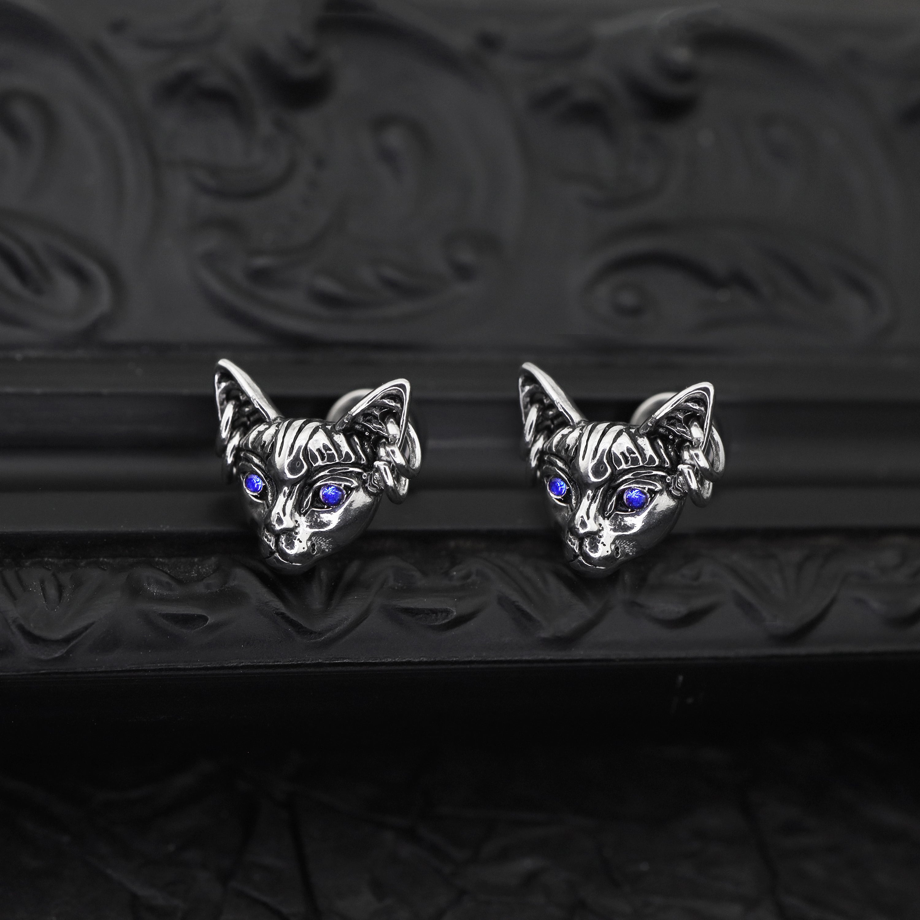 Blue Eye Cat Ear Stainless Steel Ear Stud