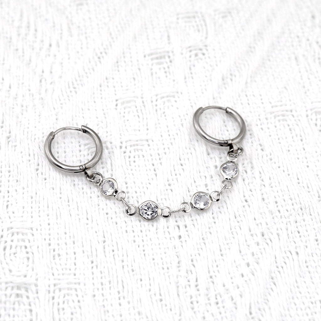 Double Hole CZ Chain stainless steel Earring
