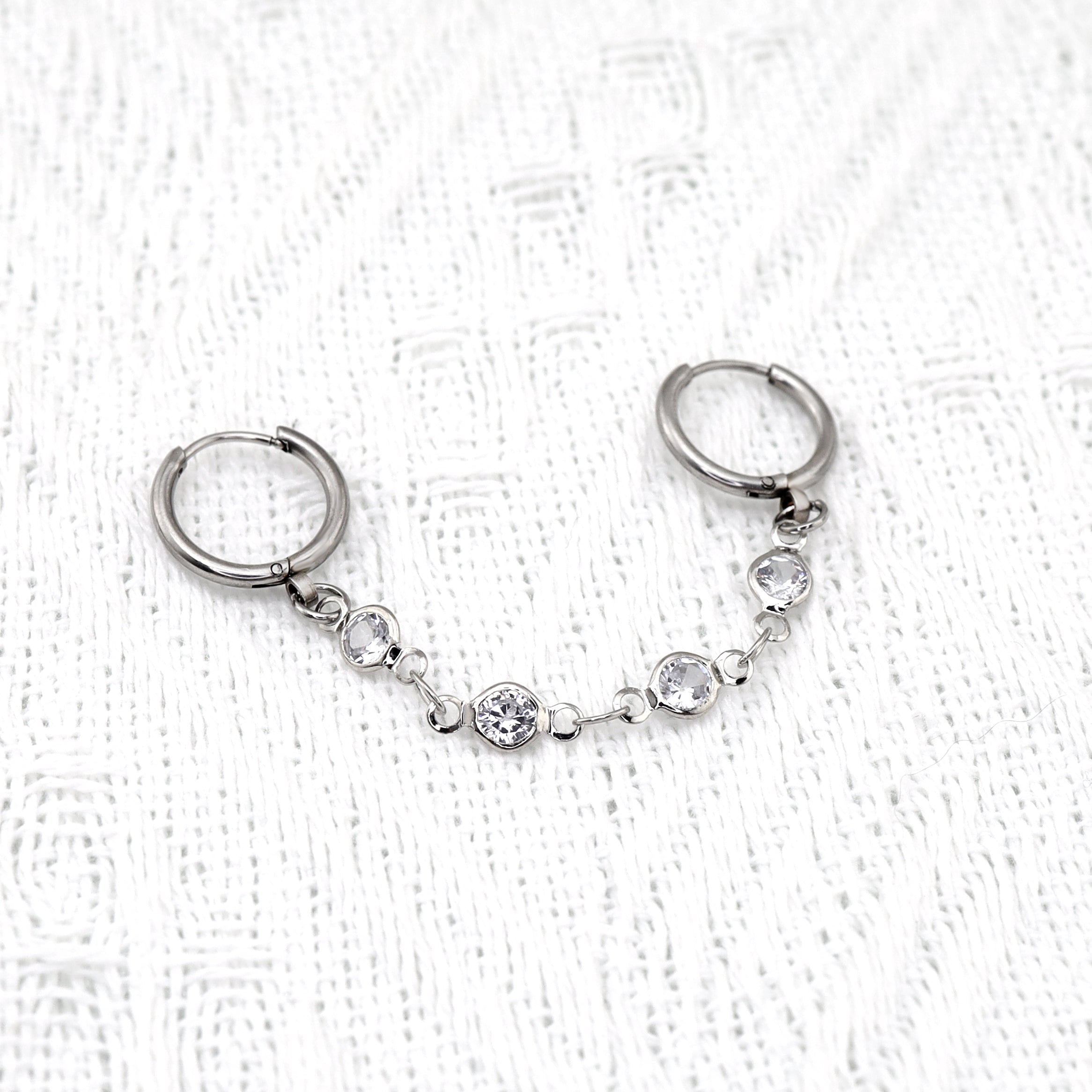 Double Hole CZ Chain stainless steel Earring