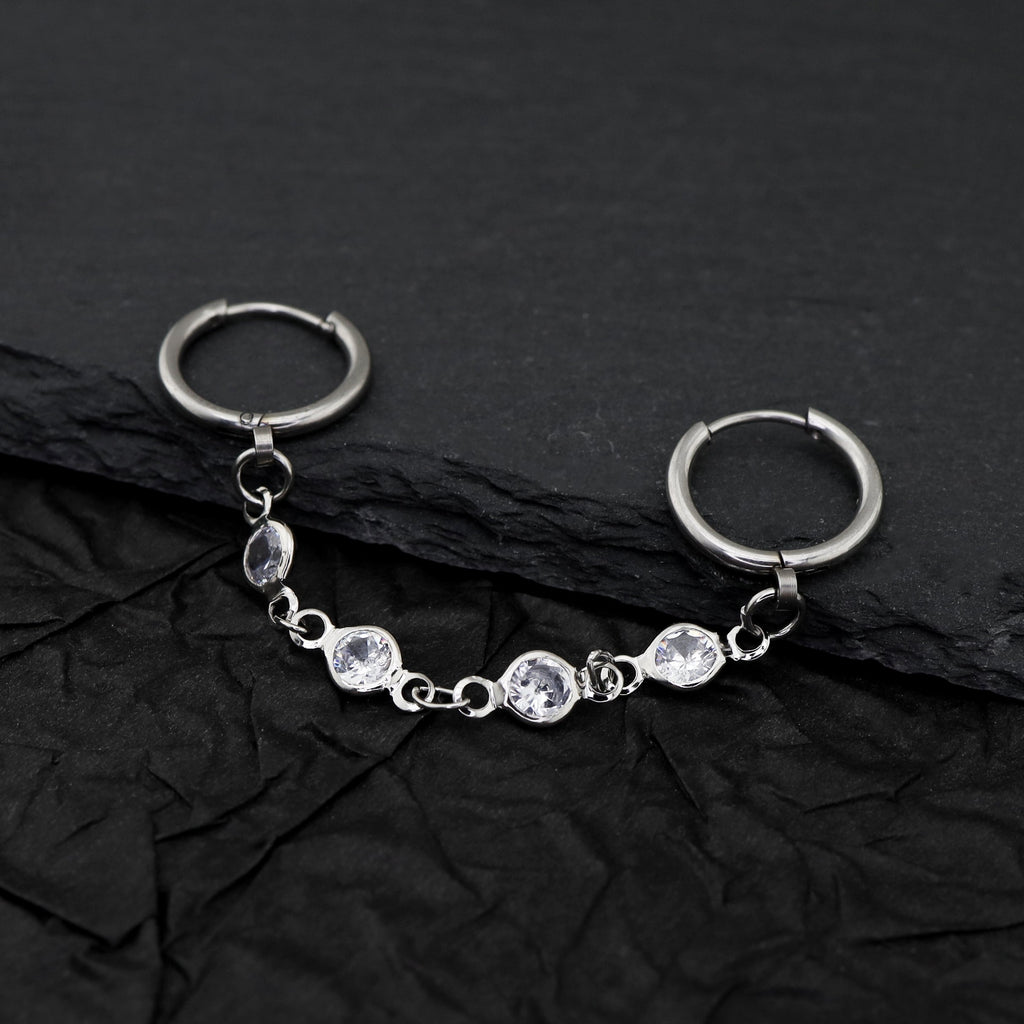 Double Hole CZ Chain stainless steel Earring