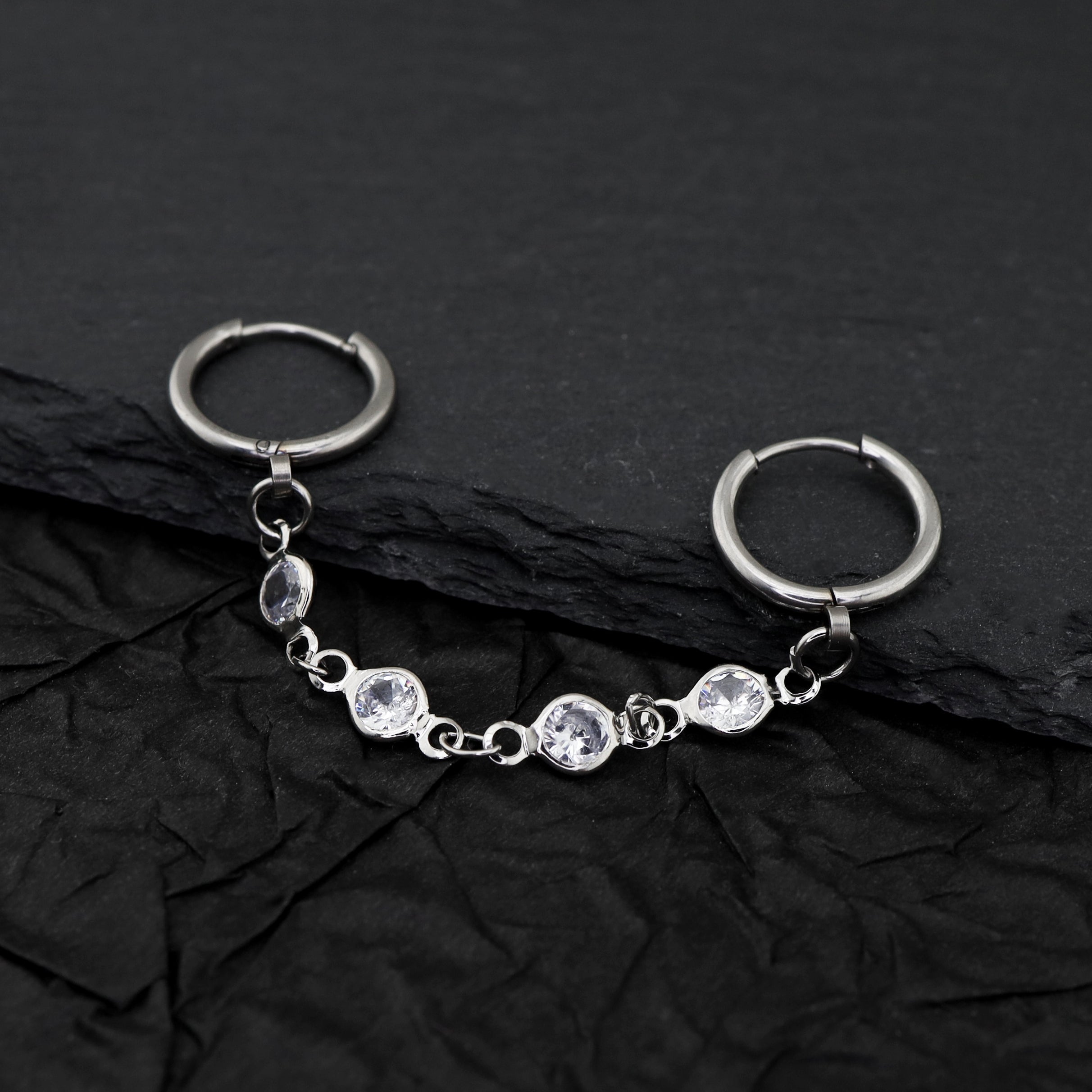 Double Hole CZ Chain stainless steel Earring