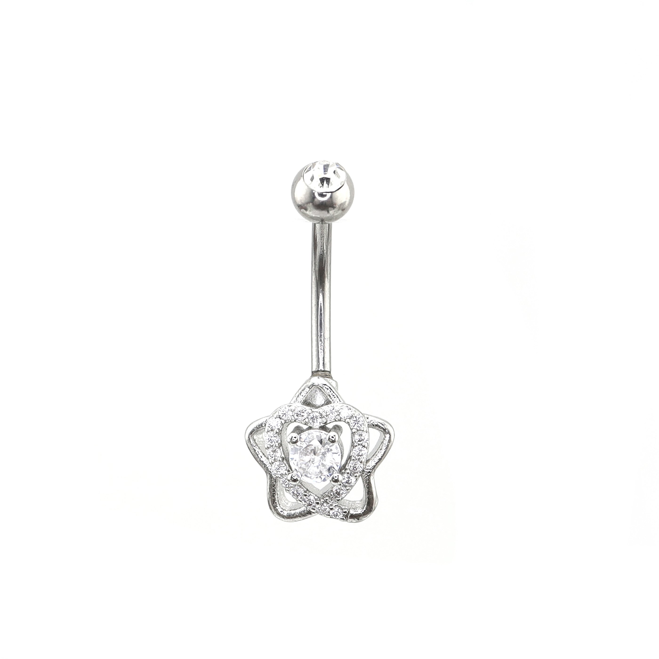Openwork Pentagram CZ stainless steel Navel Ring