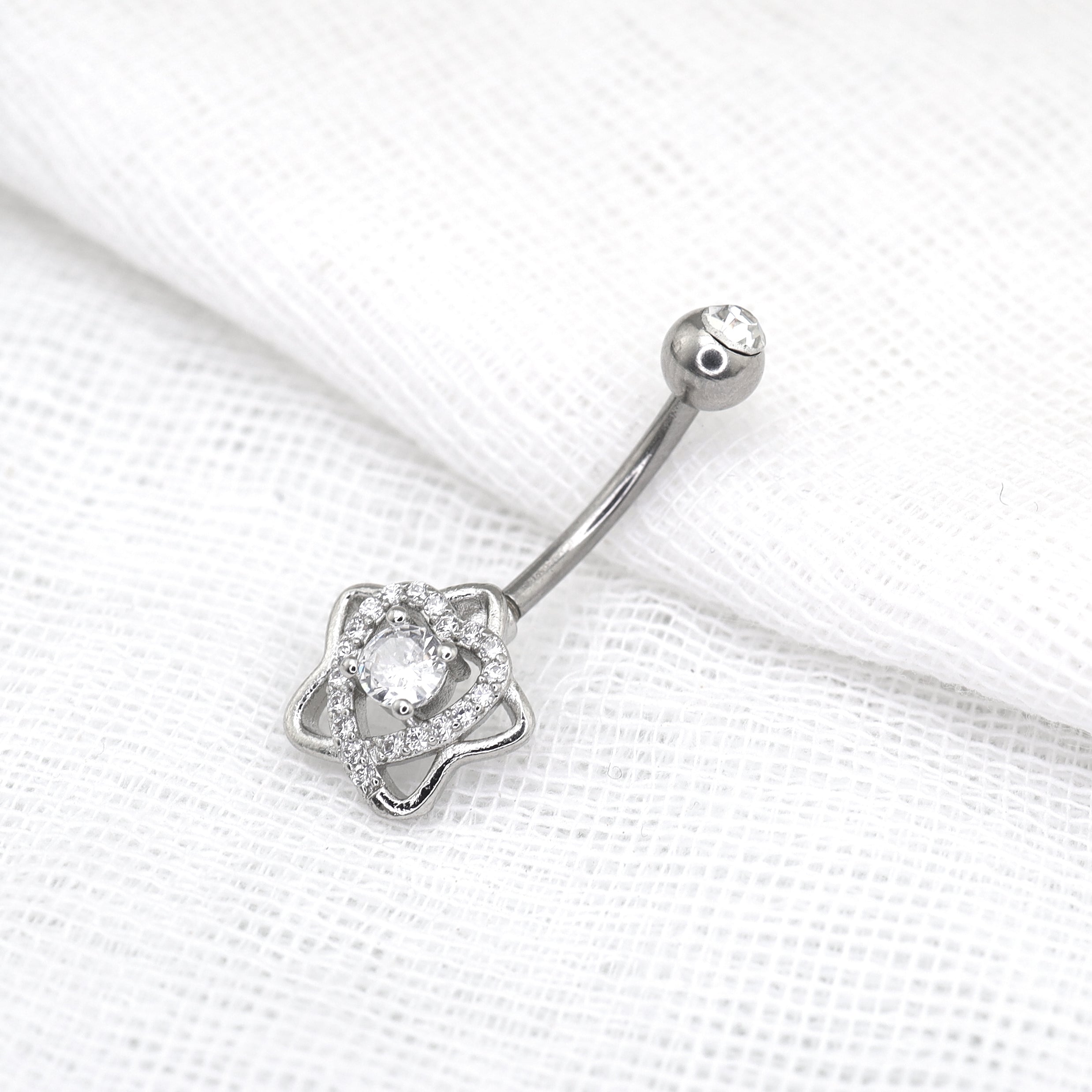 Openwork Pentagram CZ stainless steel Navel Ring