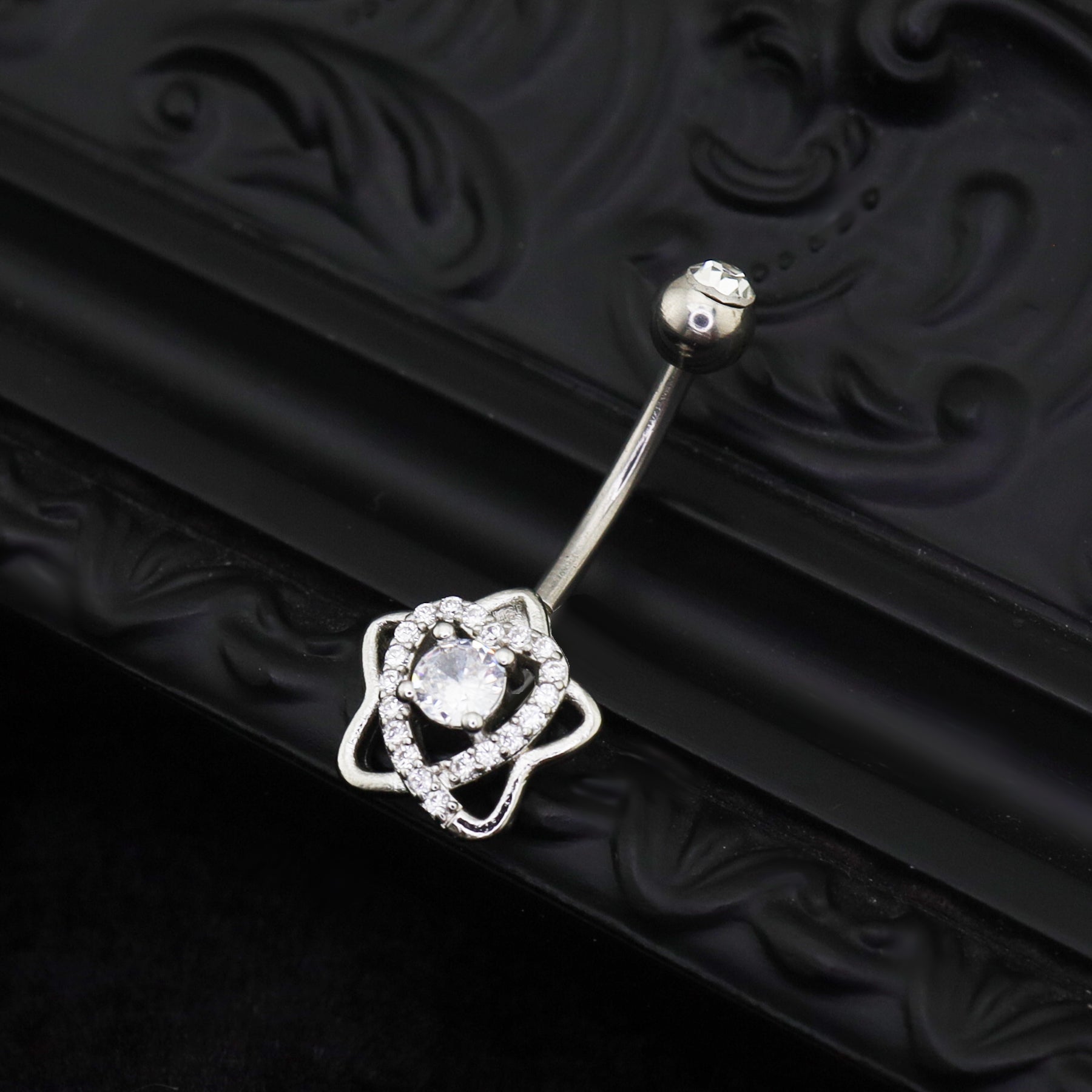 Openwork Pentagram CZ stainless steel Navel Ring