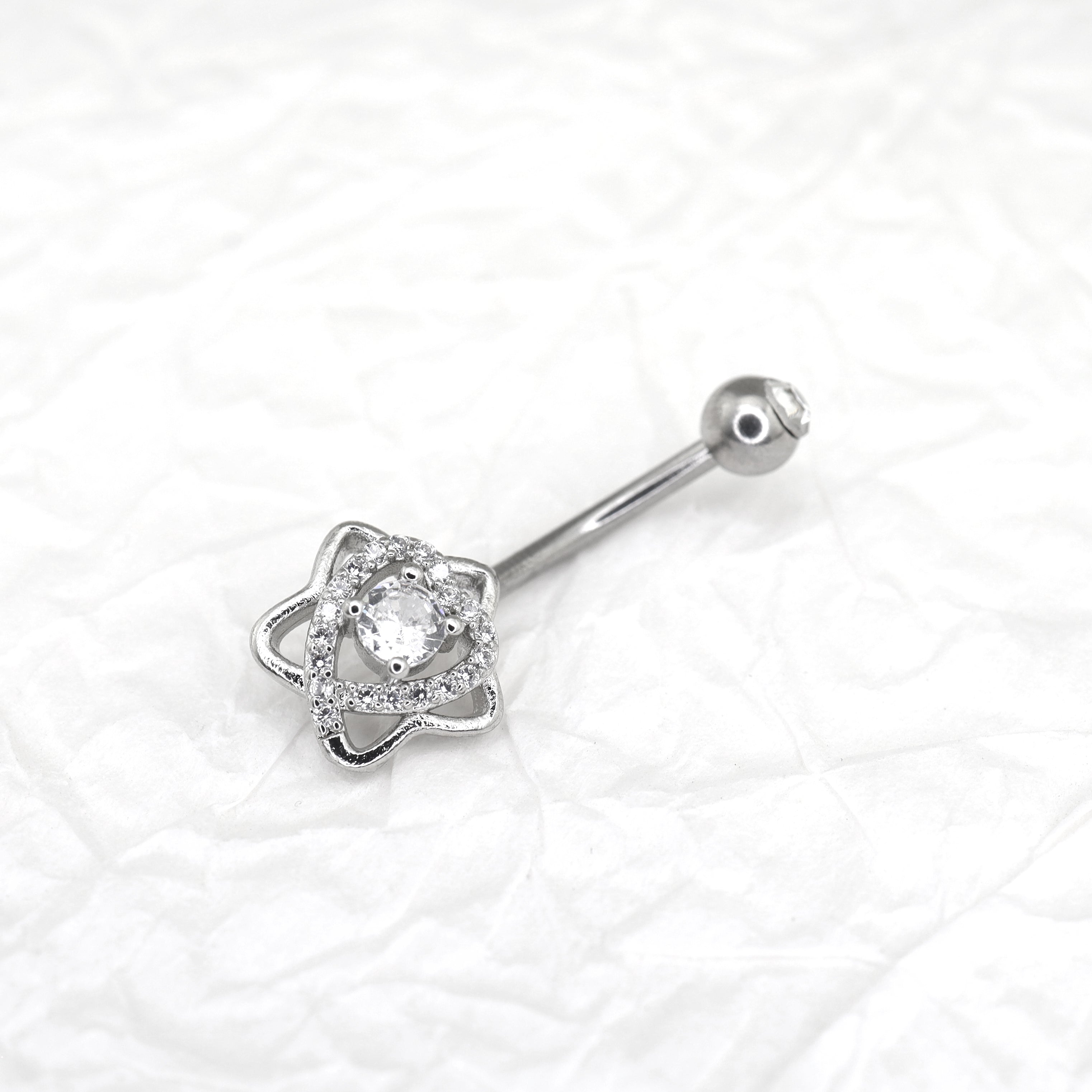 Openwork Pentagram CZ stainless steel Navel Ring