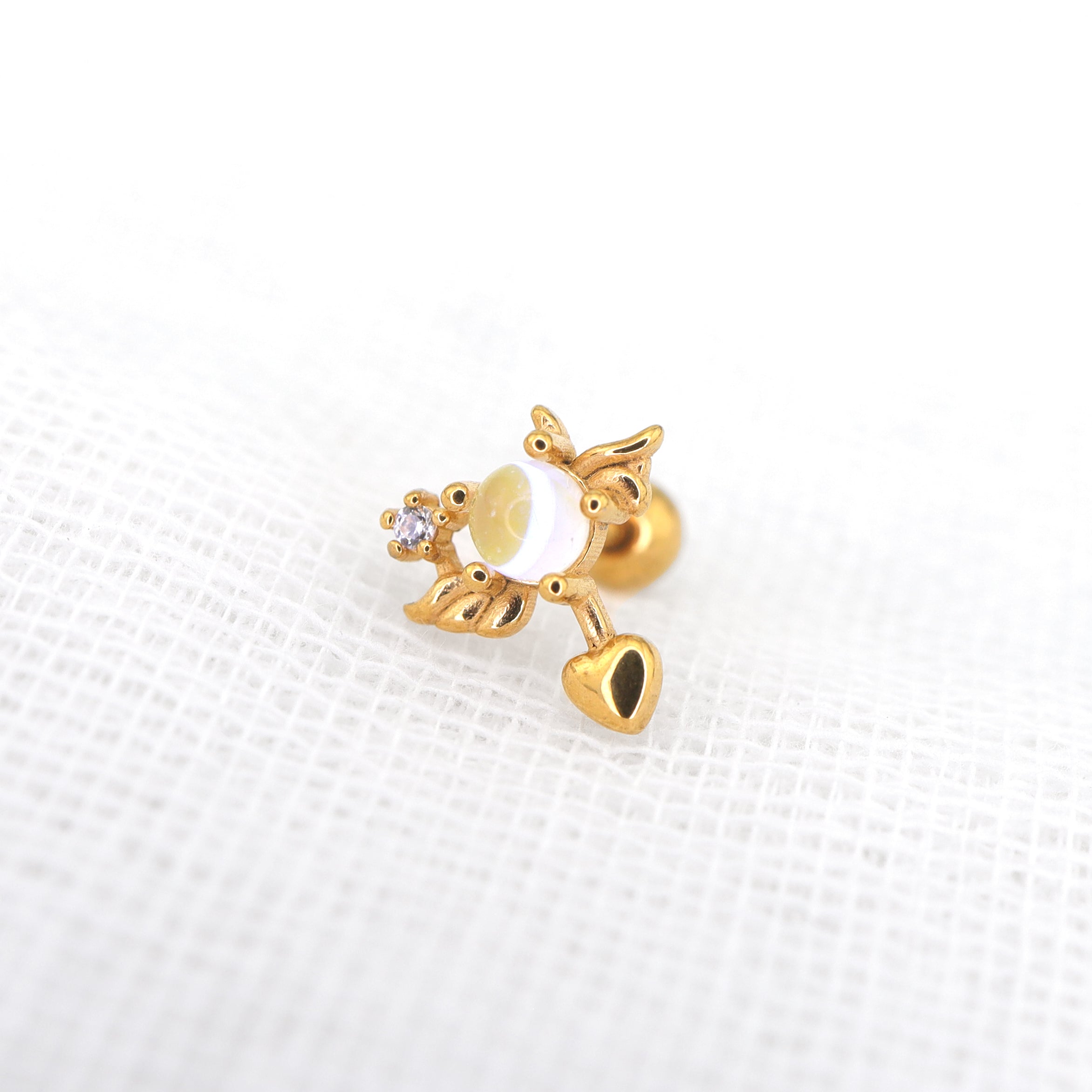 Heart Opal Wing stainless steel Ear Stud