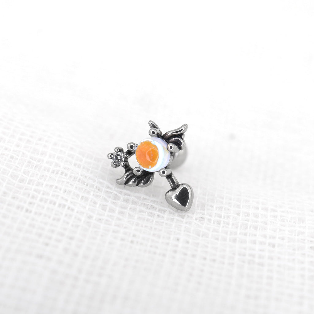 Heart Opal Wing stainless steel Ear Stud