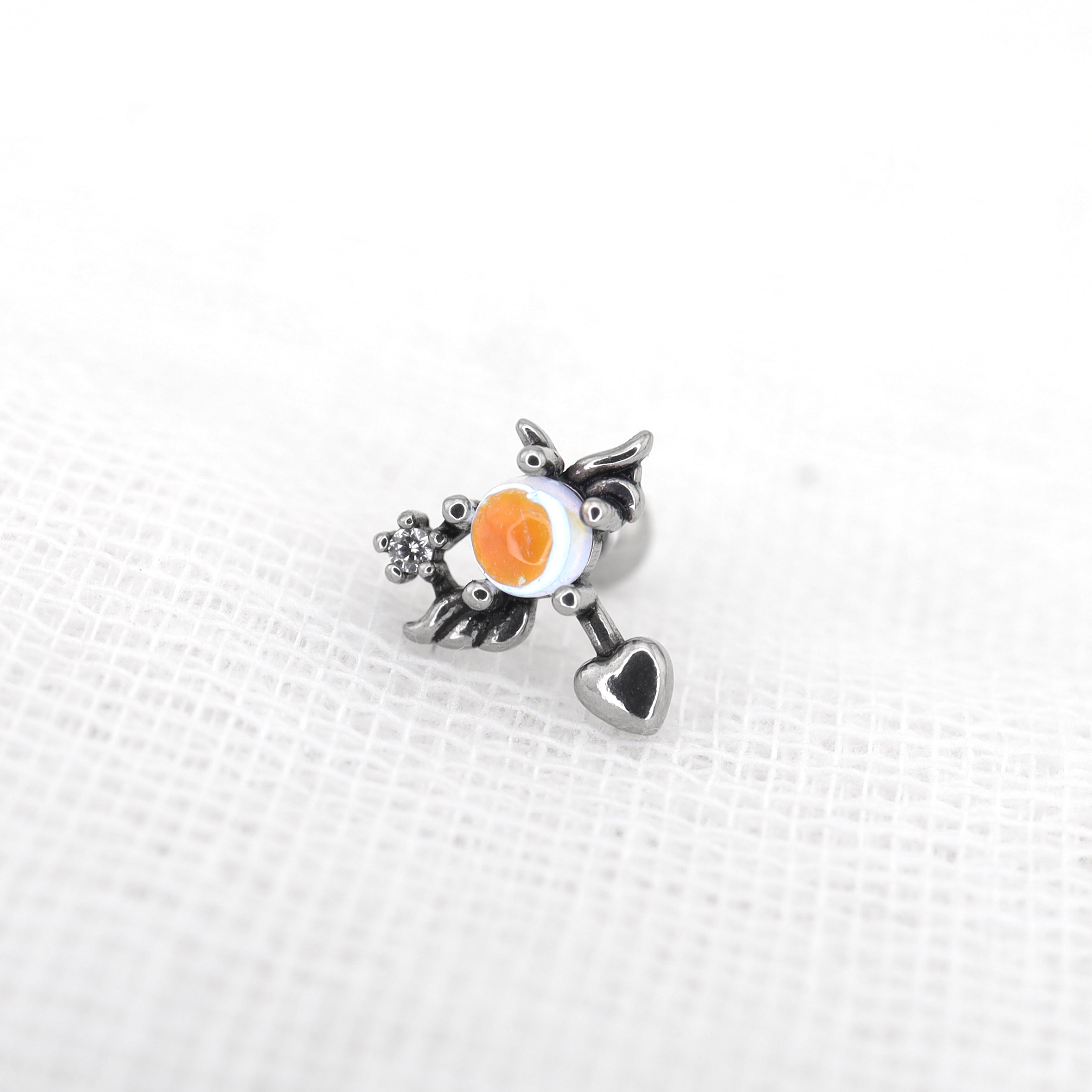 Heart Opal Wing stainless steel Ear Stud