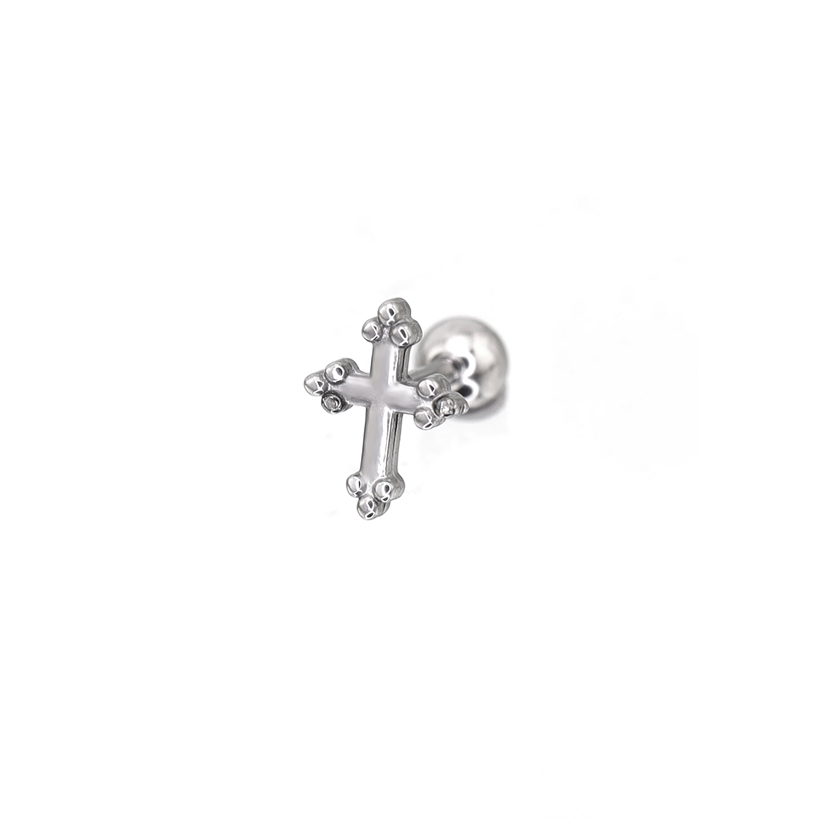 Cross with Ball Ends stainless steel Ear Stud