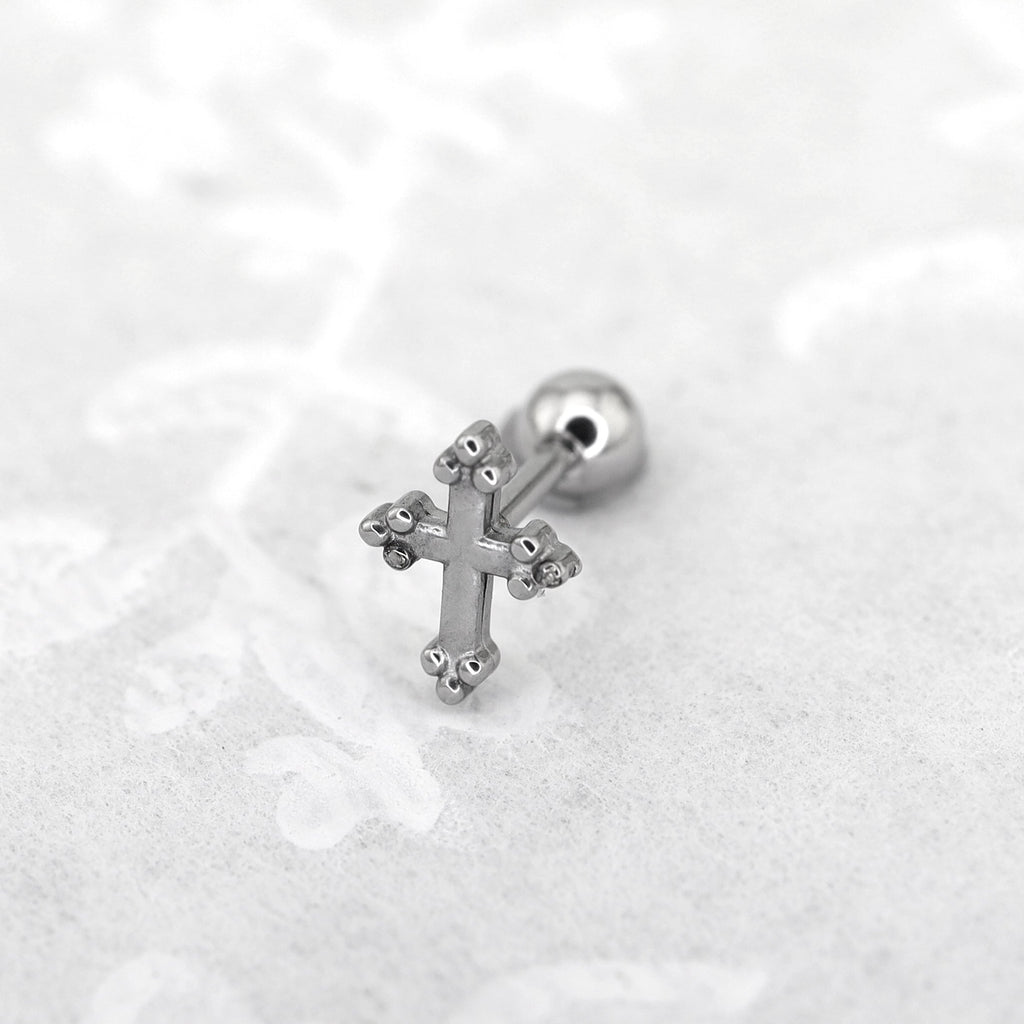Cross with Ball Ends stainless steel Ear Stud