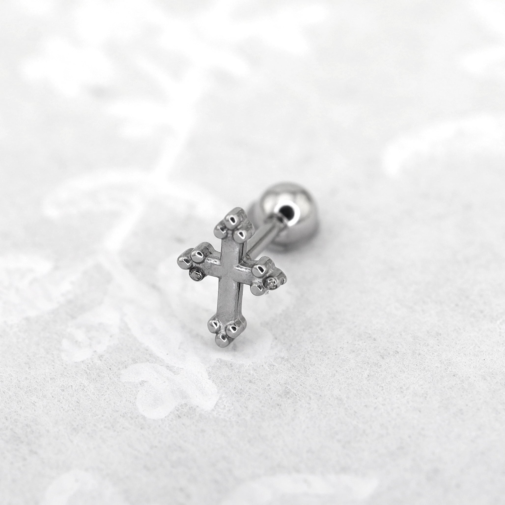Cross with Ball Ends stainless steel Ear Stud