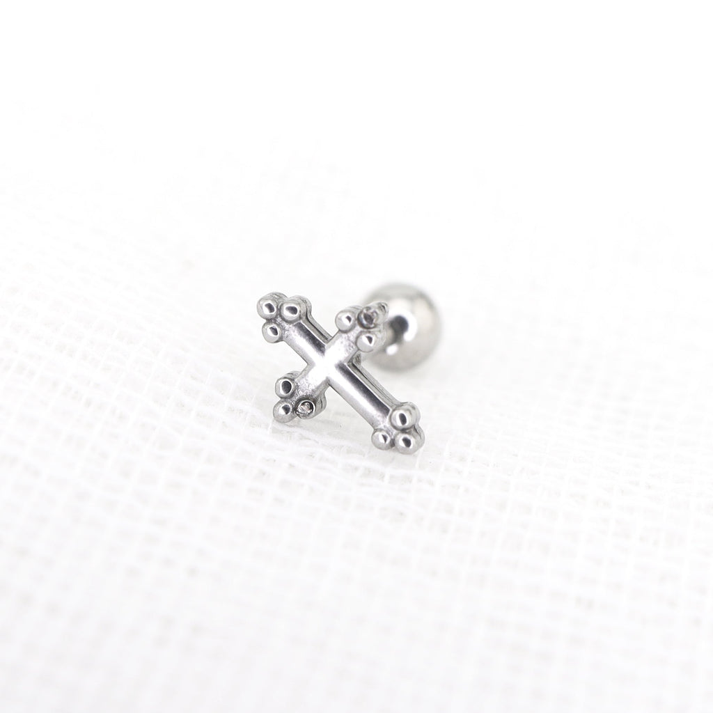 Cross with Ball Ends stainless steel Ear Stud