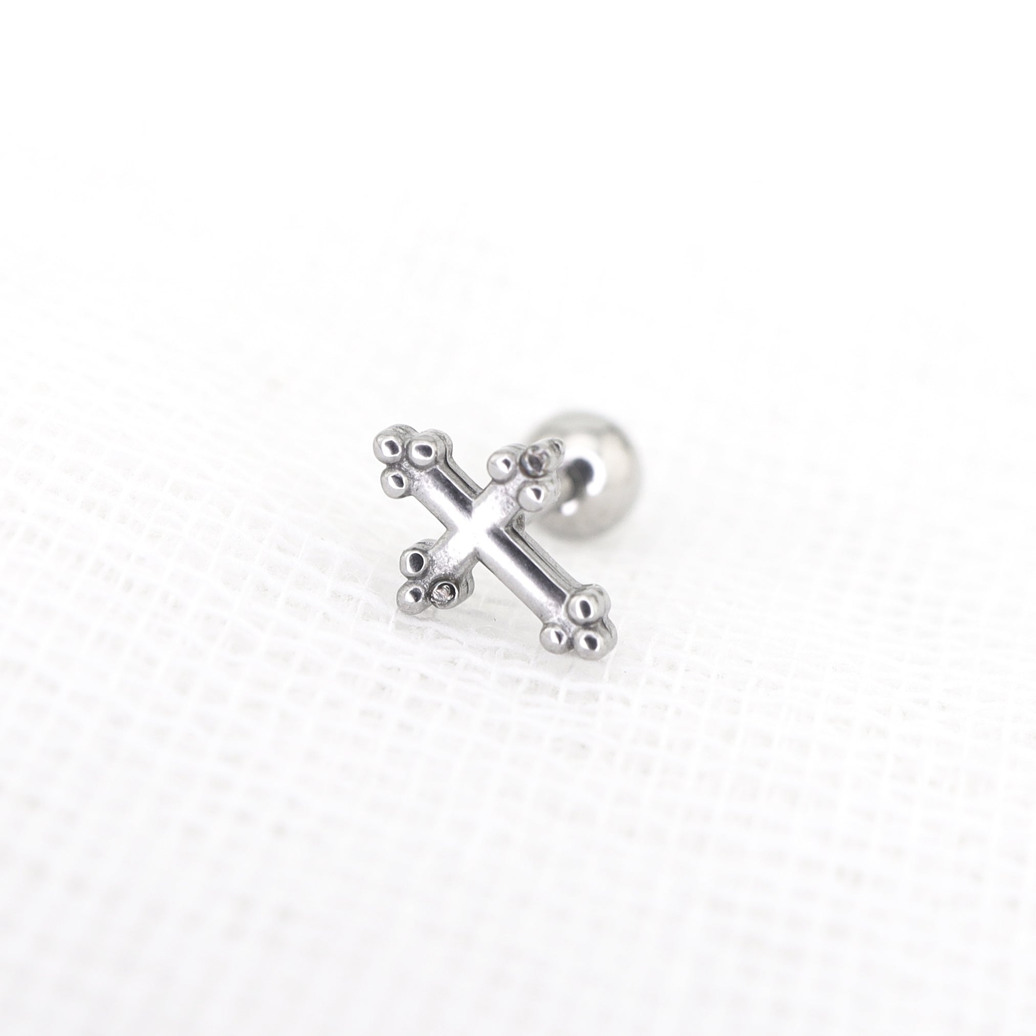 Cross with Ball Ends stainless steel Ear Stud