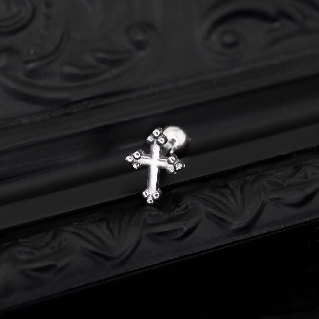 Cross with Ball Ends stainless steel Ear Stud