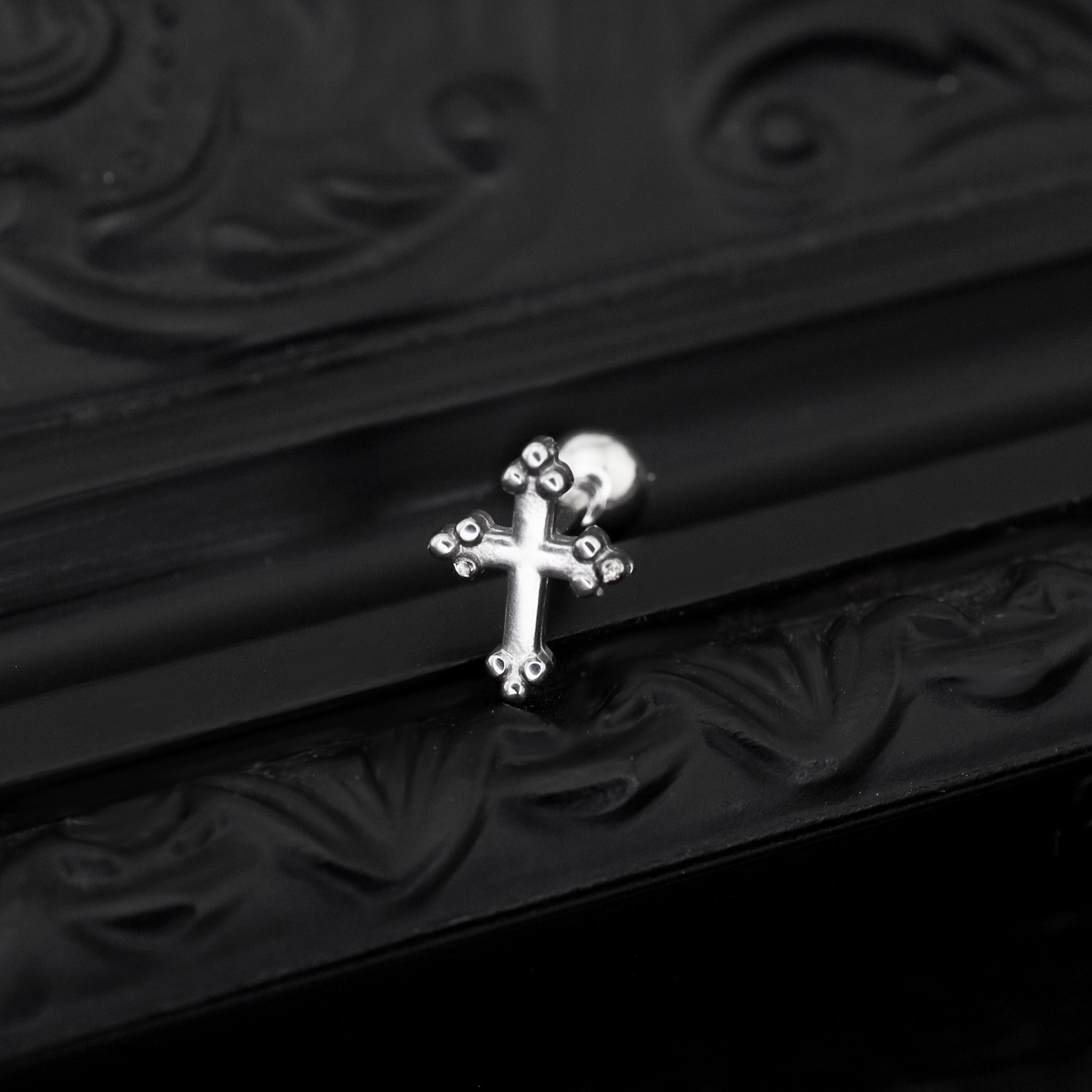 Cross with Ball Ends stainless steel Ear Stud