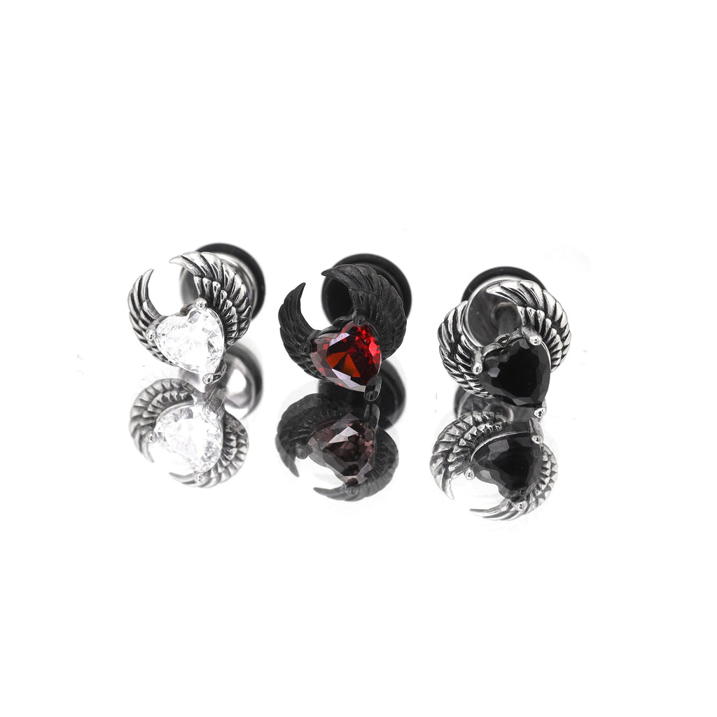PAIR OF Heart CZ Wing stainless steel Ear Stud
