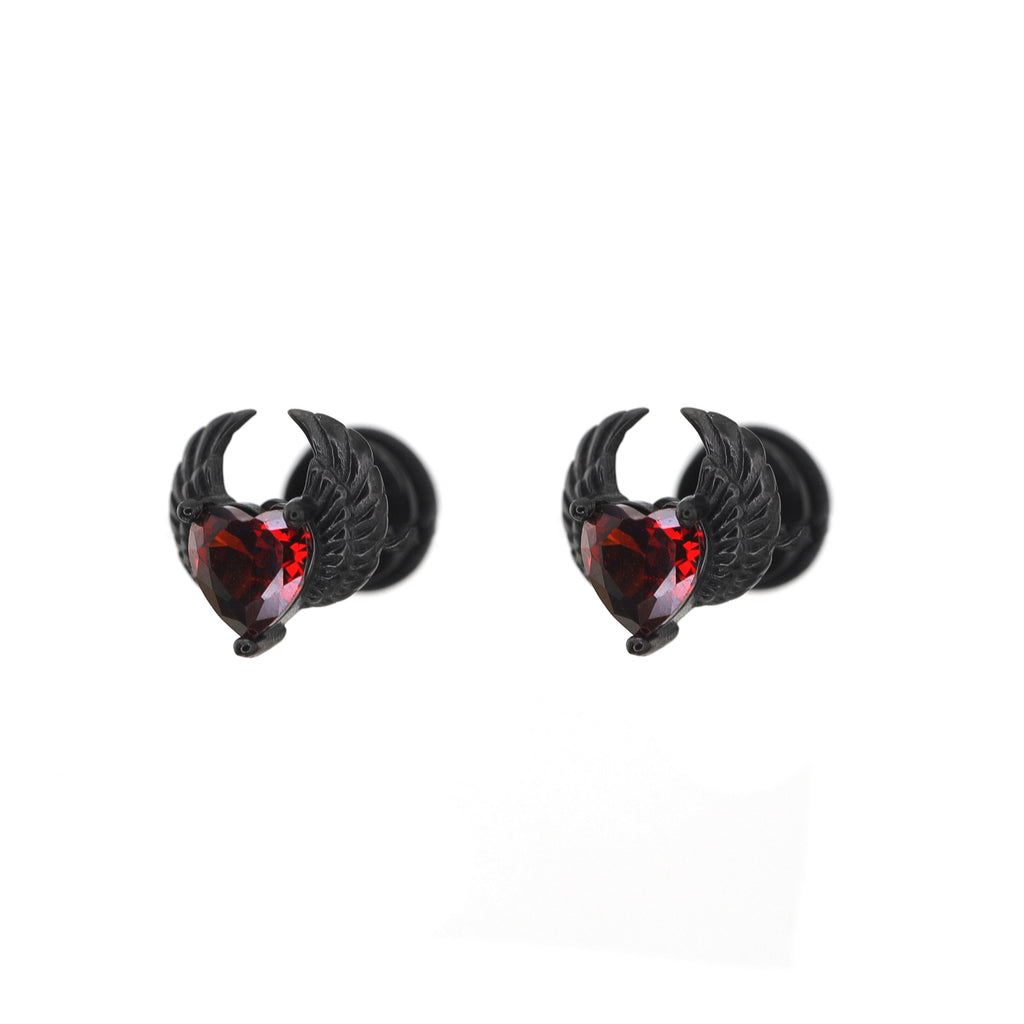 PAIR OF Heart CZ Wing stainless steel Ear Stud