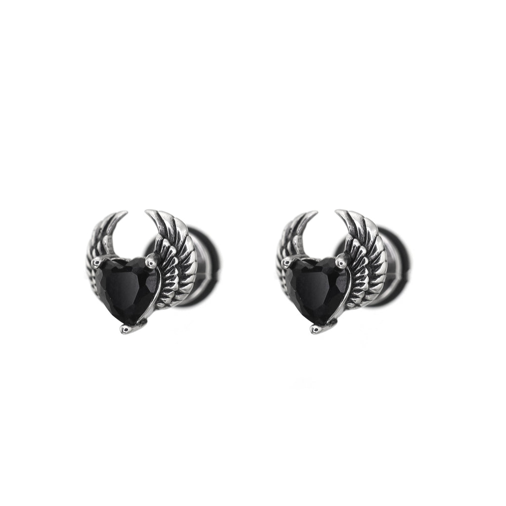 PAIR OF Heart CZ Wing stainless steel Ear Stud
