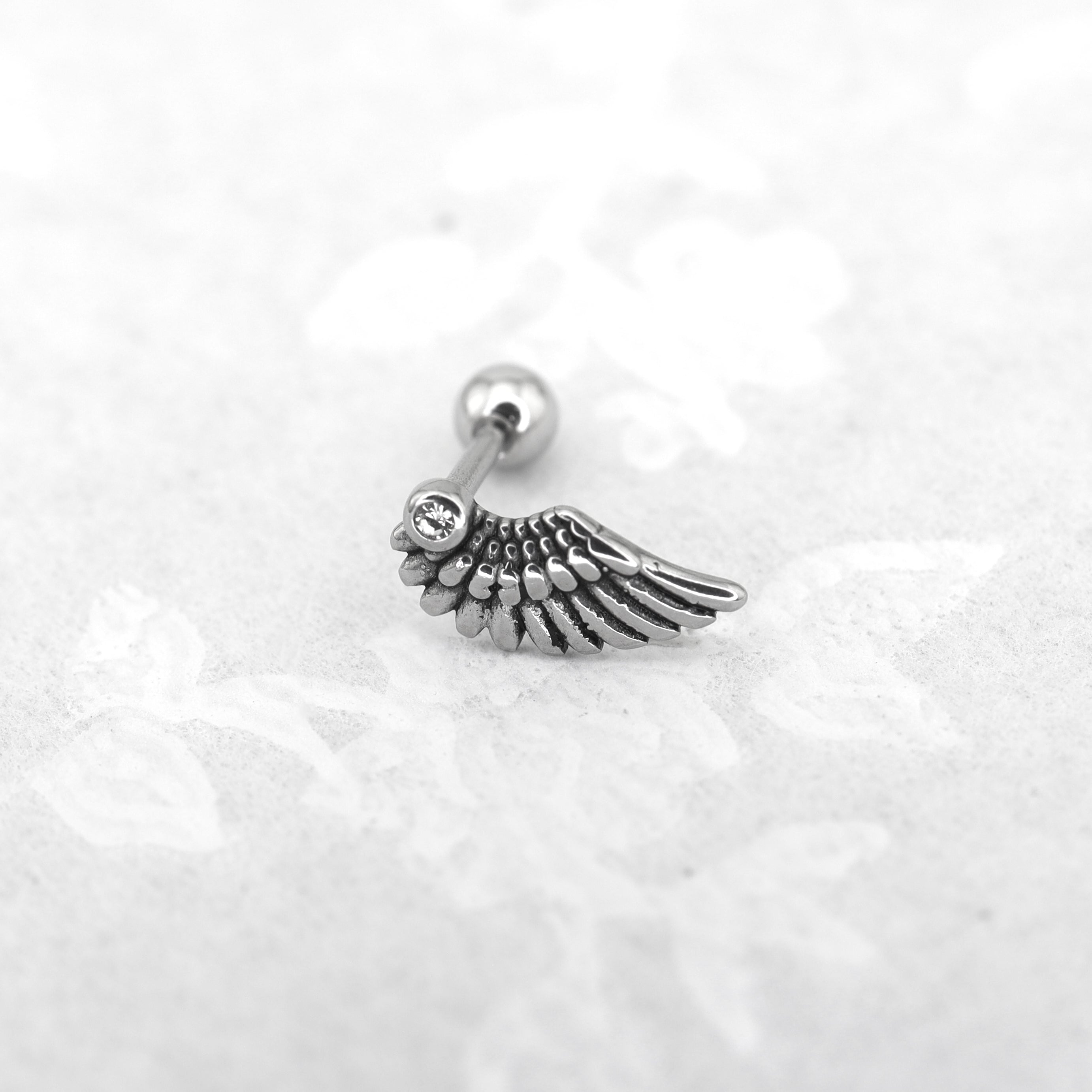 Single Wing CZ stainless steel Ear Stud