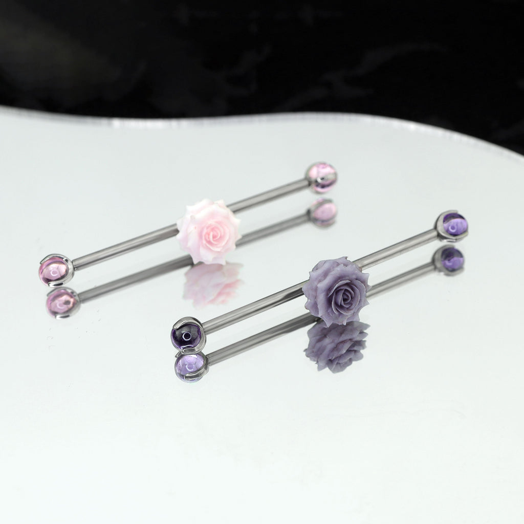 Floral CZ Ball Titanium Industrial Barbell