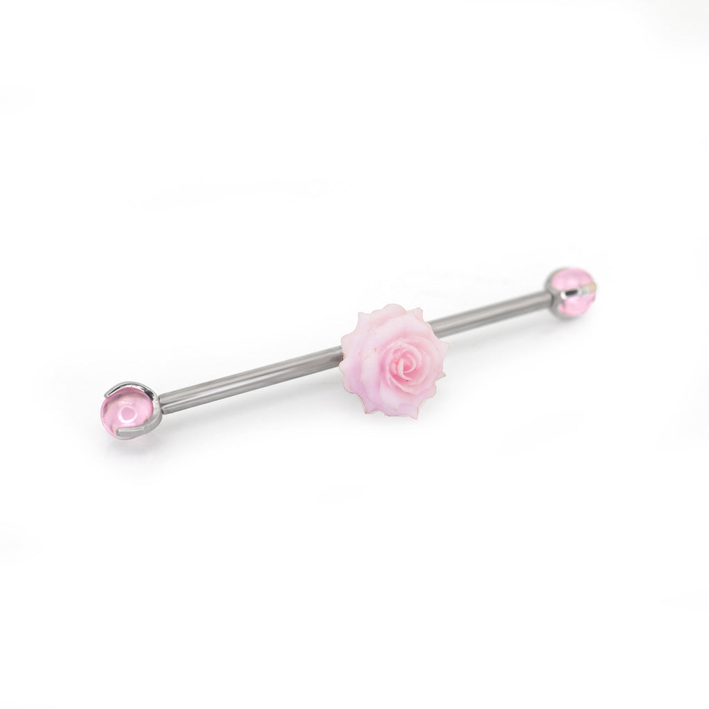 Floral CZ Ball Titanium Industrial Barbell