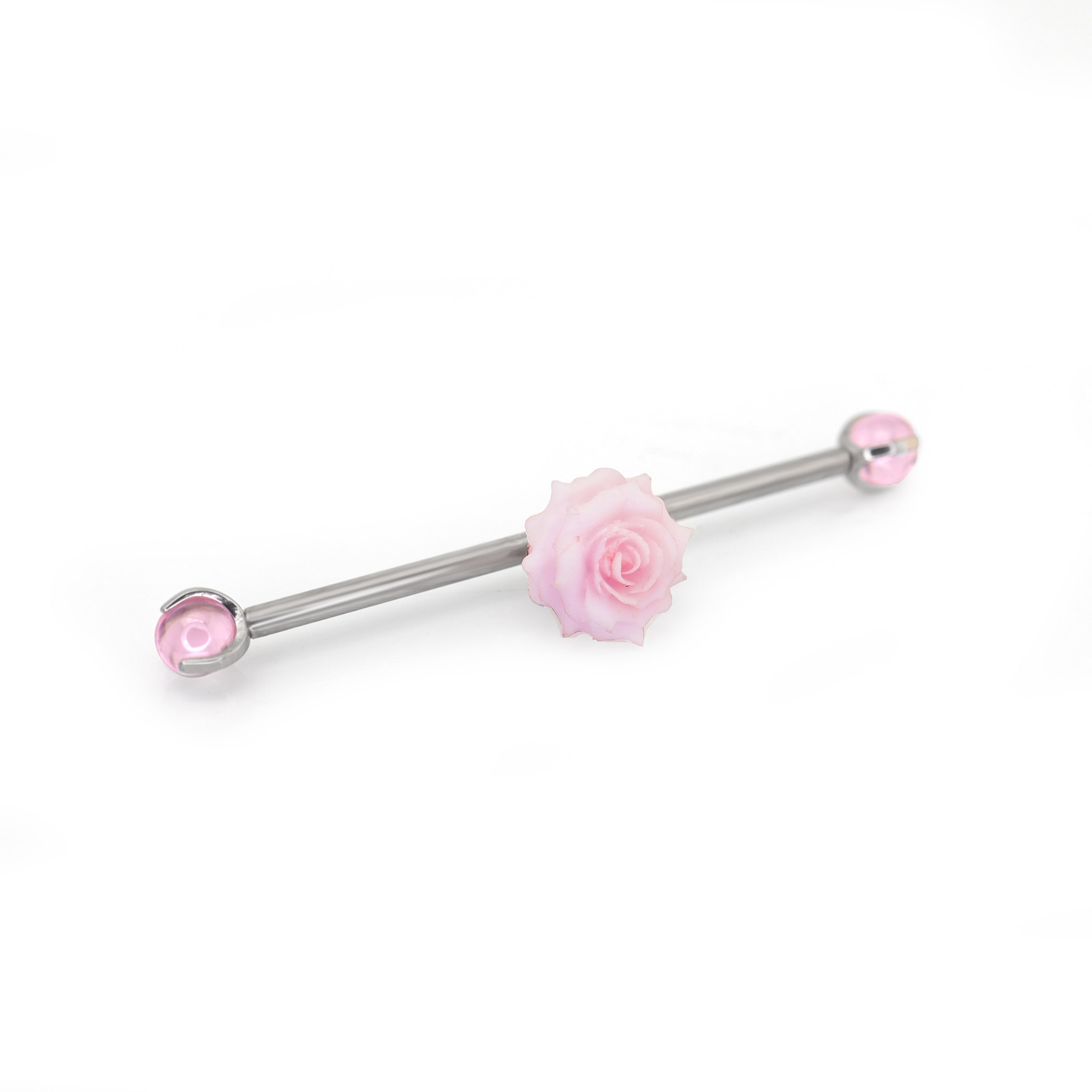 Floral CZ Ball Titanium Industrial Barbell