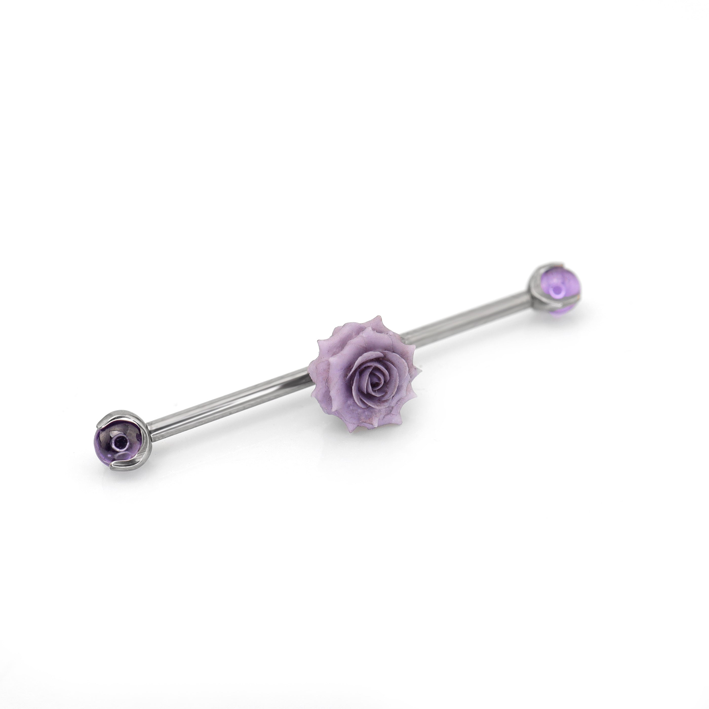 Floral CZ Ball Titanium Industrial Barbell
