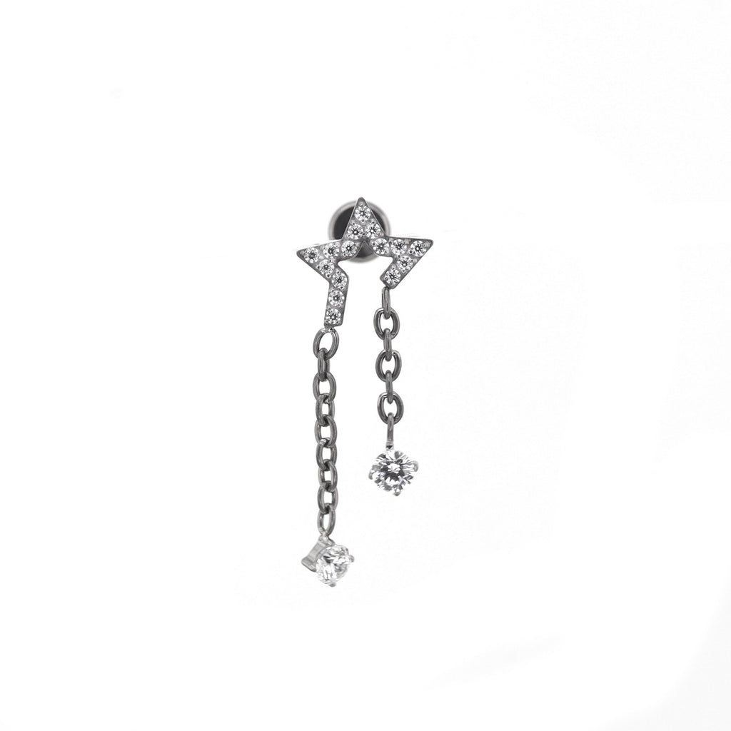 Pentagram CZ Internally Threaded Titanium Dangle Ear Stud