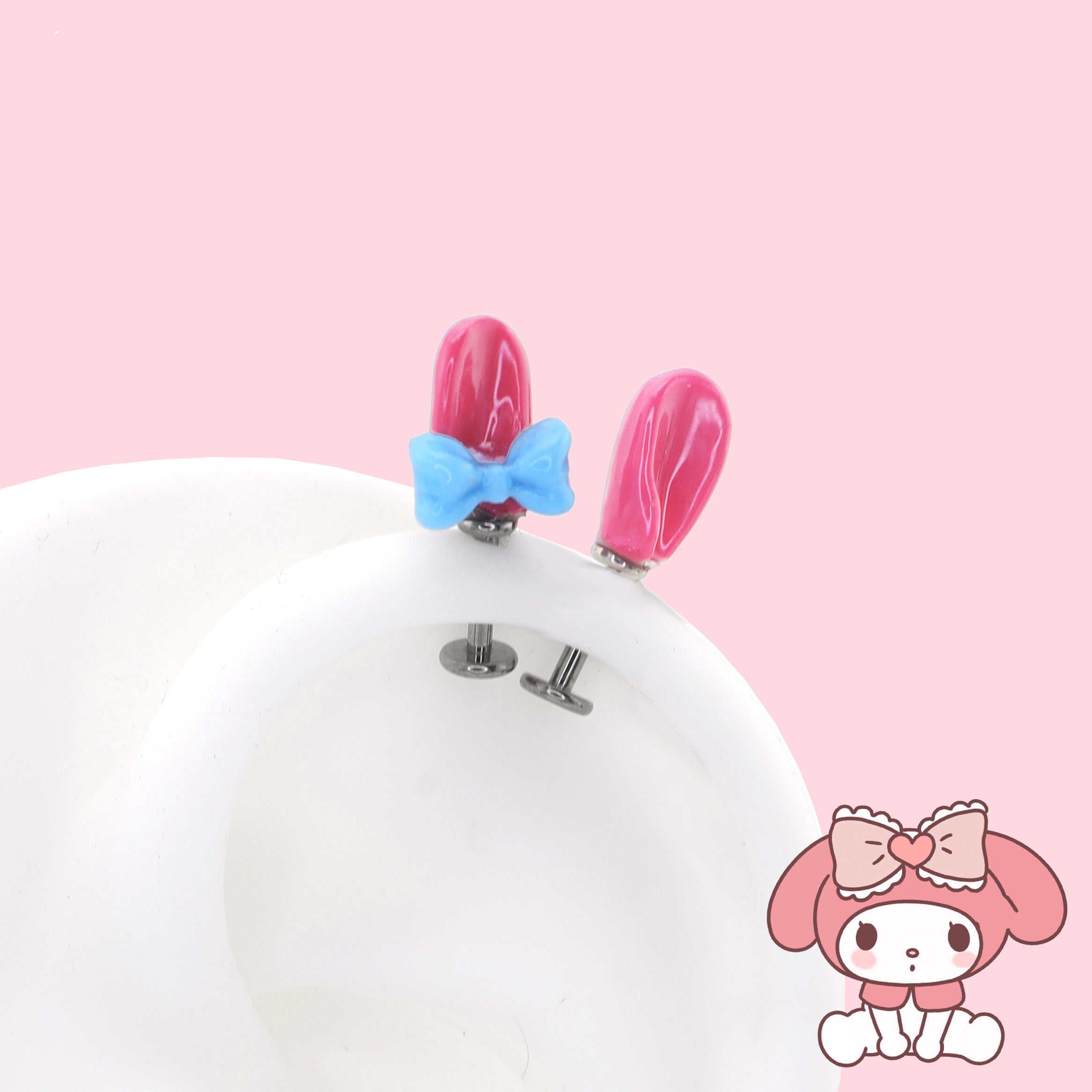 Paws & Purrs - Super Cute Melody Ear Internally Threaded Titanium Ear Stud - Paws & Purrs - Super Cute Melody Ear Internally Threaded Titanium Ear Stud - Bowknot / 6mm by CRUXJEWELRY