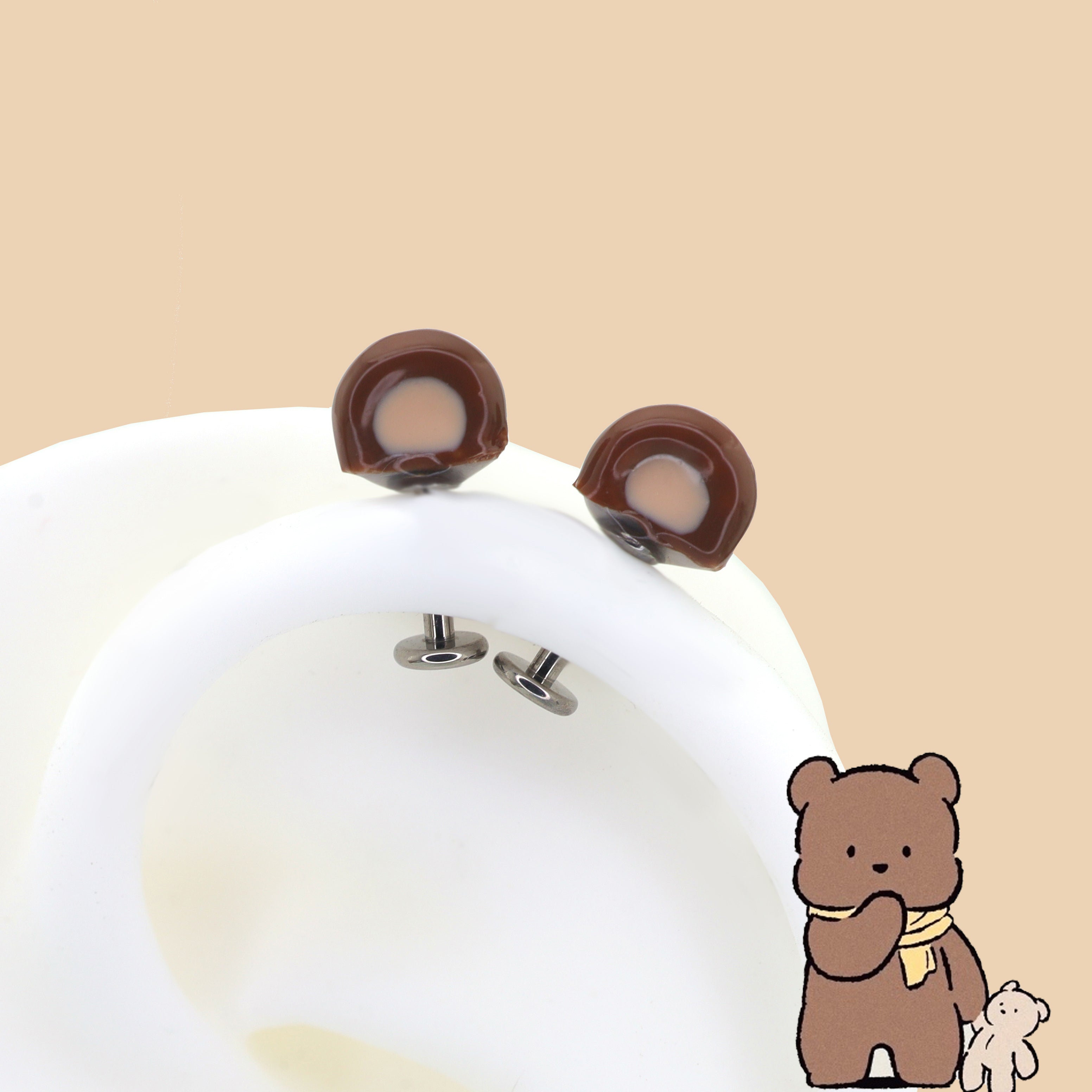Paws & Purrs - Cute Brown Bear Ear Titanium Ear Stud