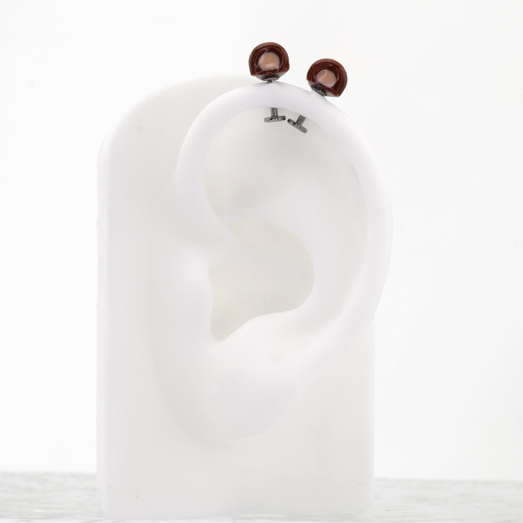 Paws & Purrs - Cute Brown Bear Ear Titanium Ear Stud