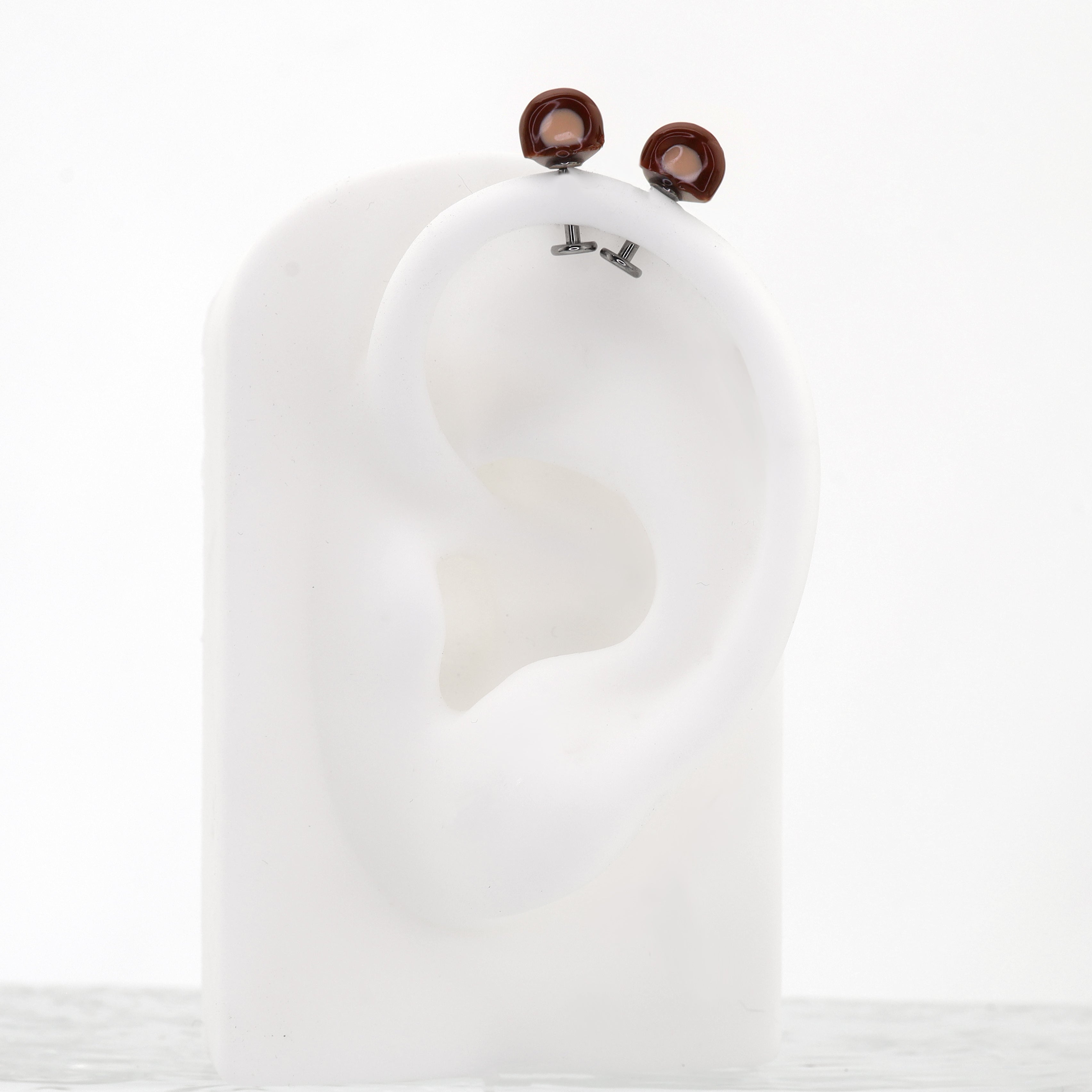 Paws & Purrs - Cute Brown Bear Ear Titanium Ear Stud