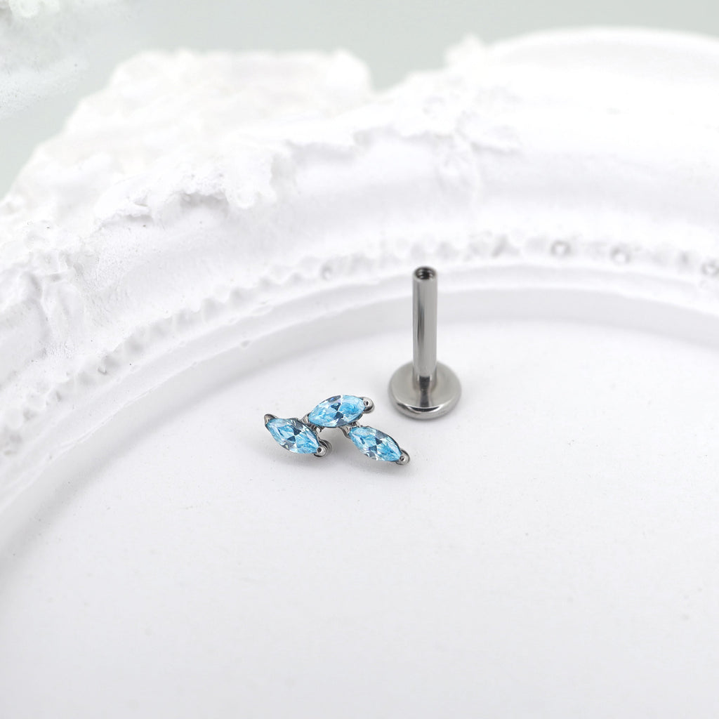 Leaf CZ Internally Threaded Titanium Labret Stud