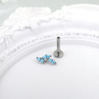 Leaf CZ Internally Threaded Titanium Labret Stud
