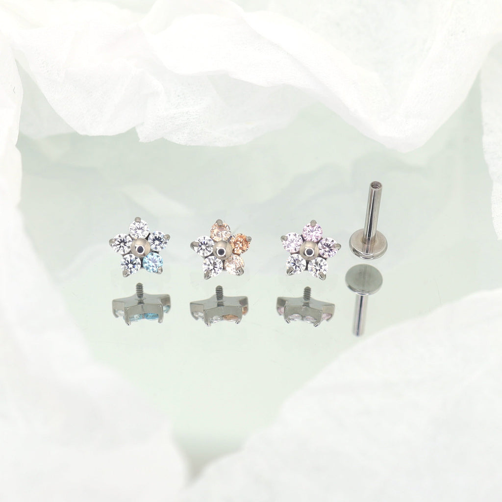 Floral CZ Internally Threaded Titanium Stud