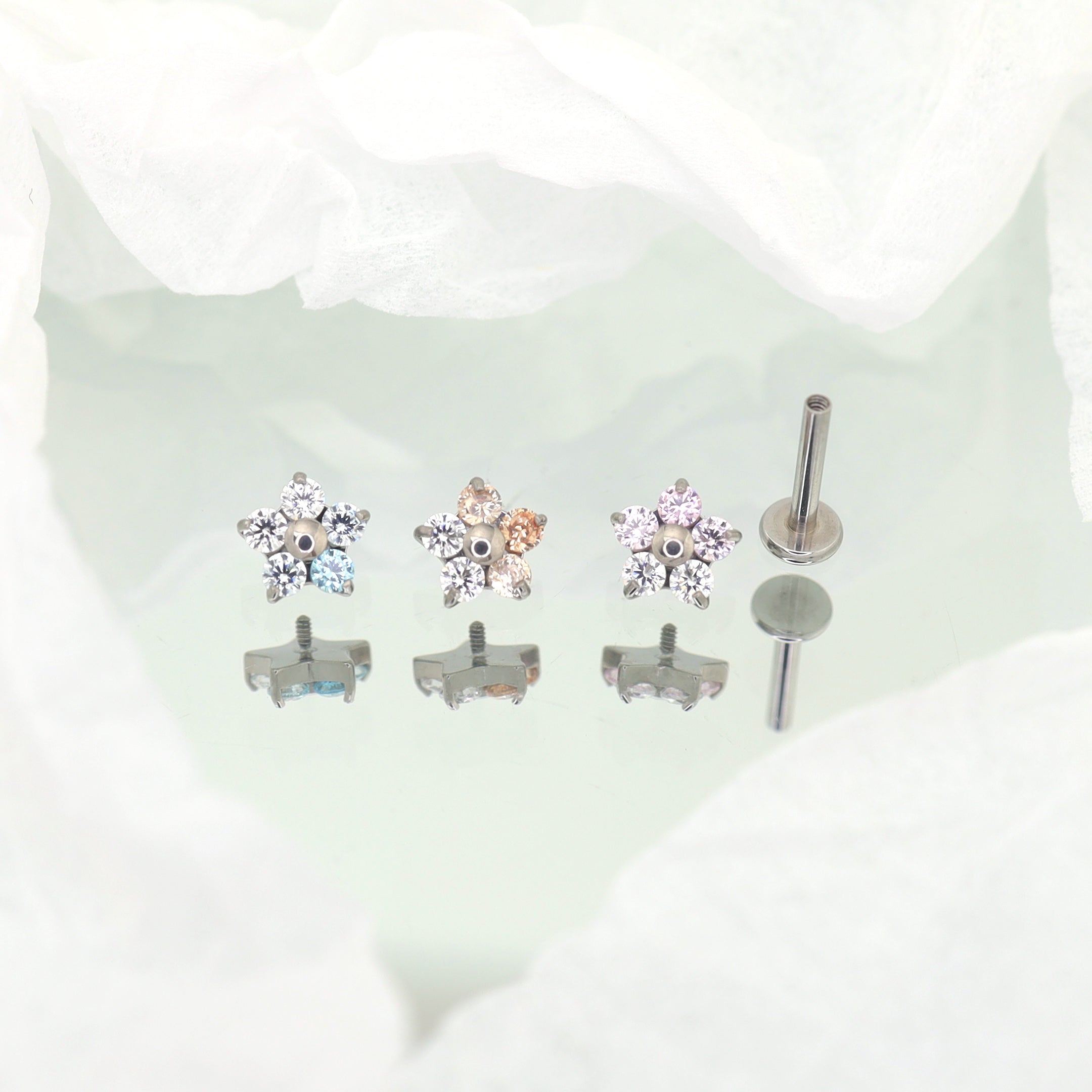 Floral CZ Internally Threaded Titanium Stud