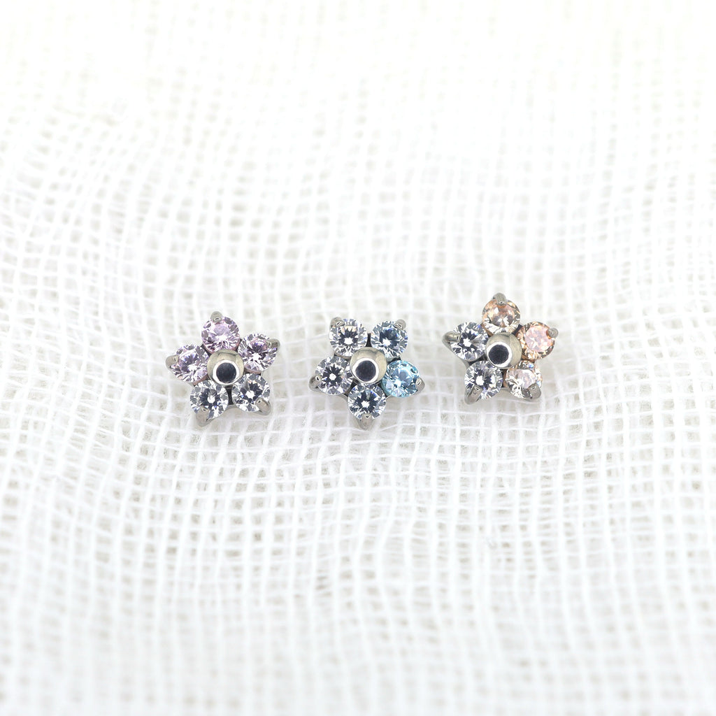 Floral CZ Internally Threaded Titanium Stud