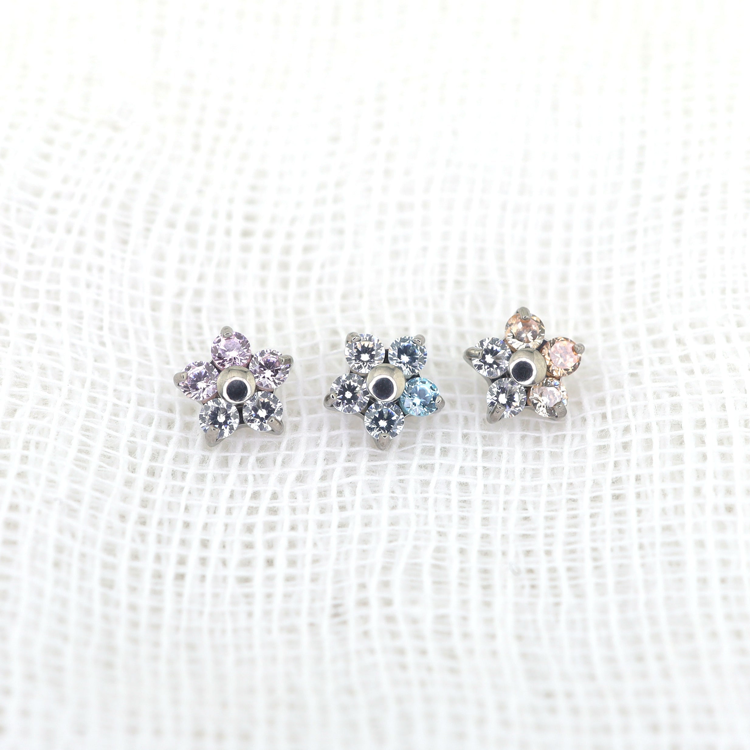 Floral CZ Internally Threaded Titanium Stud