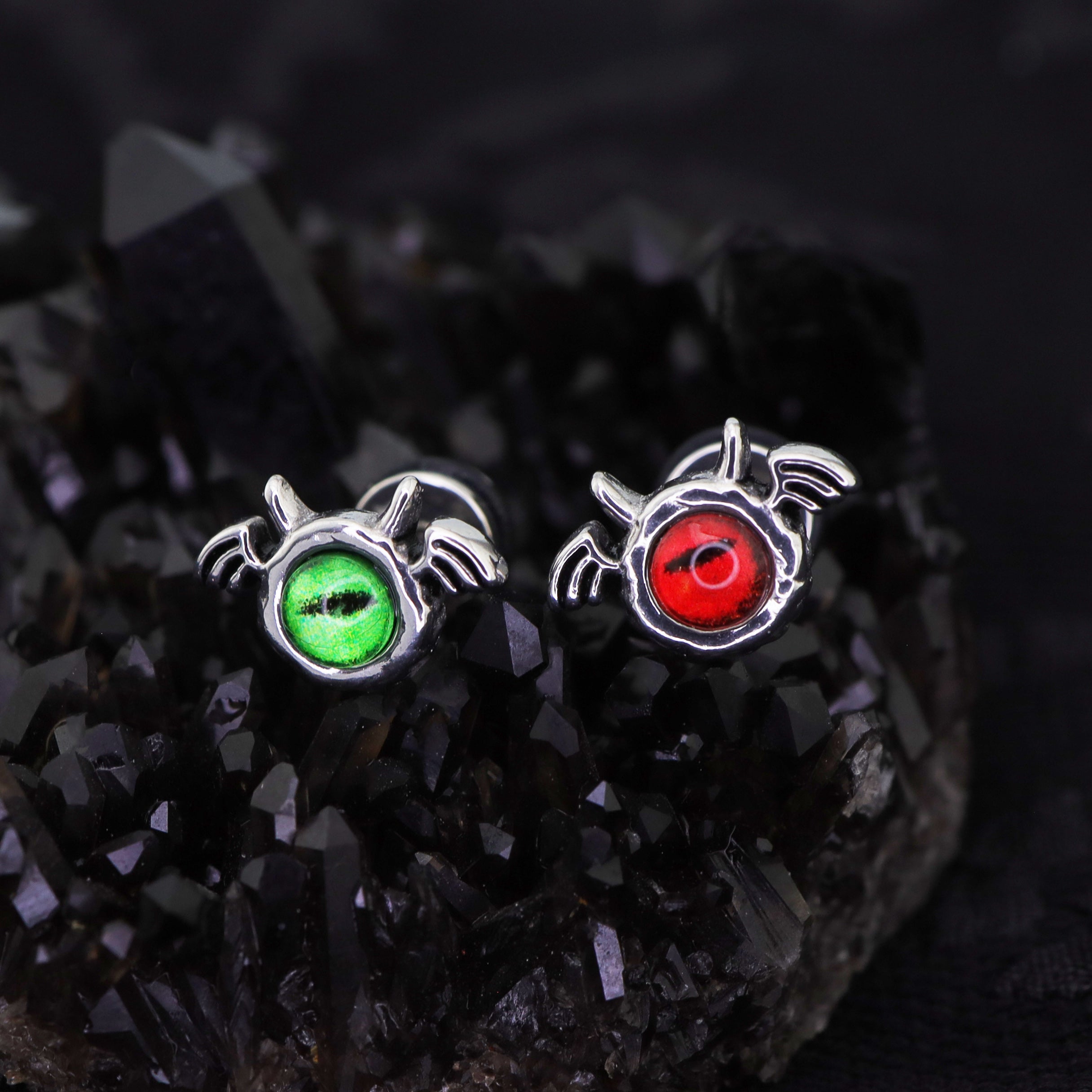 Red & Green Demon Wing stainless steel Ear Stud