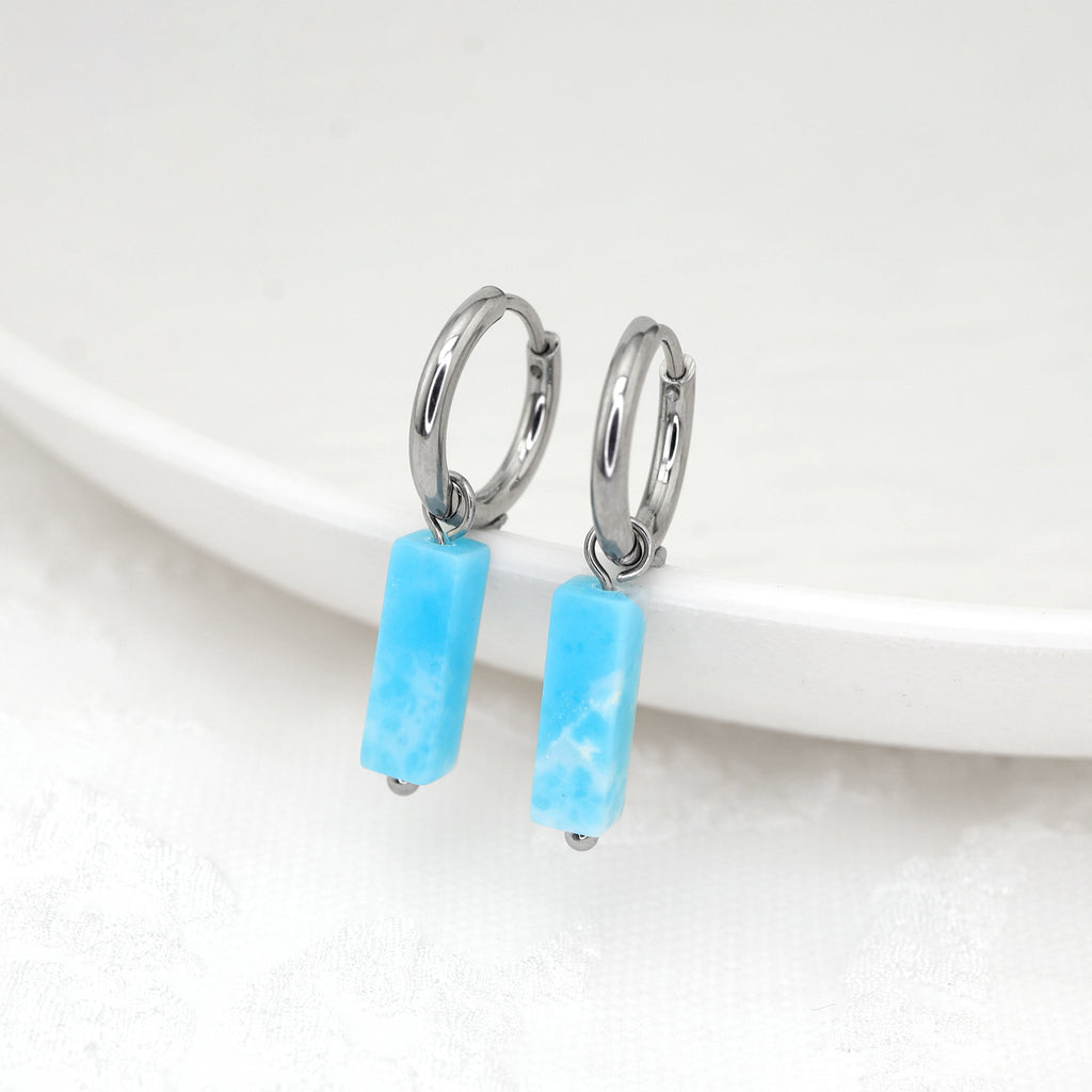 Blue Jade Titanium Pendant Ear Ring