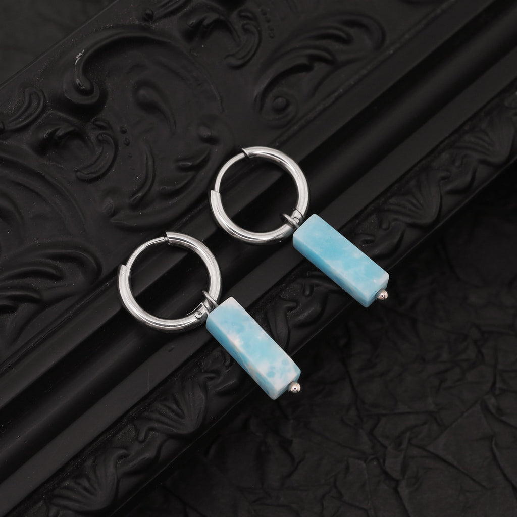 Blue Jade Titanium Pendant Ear Ring