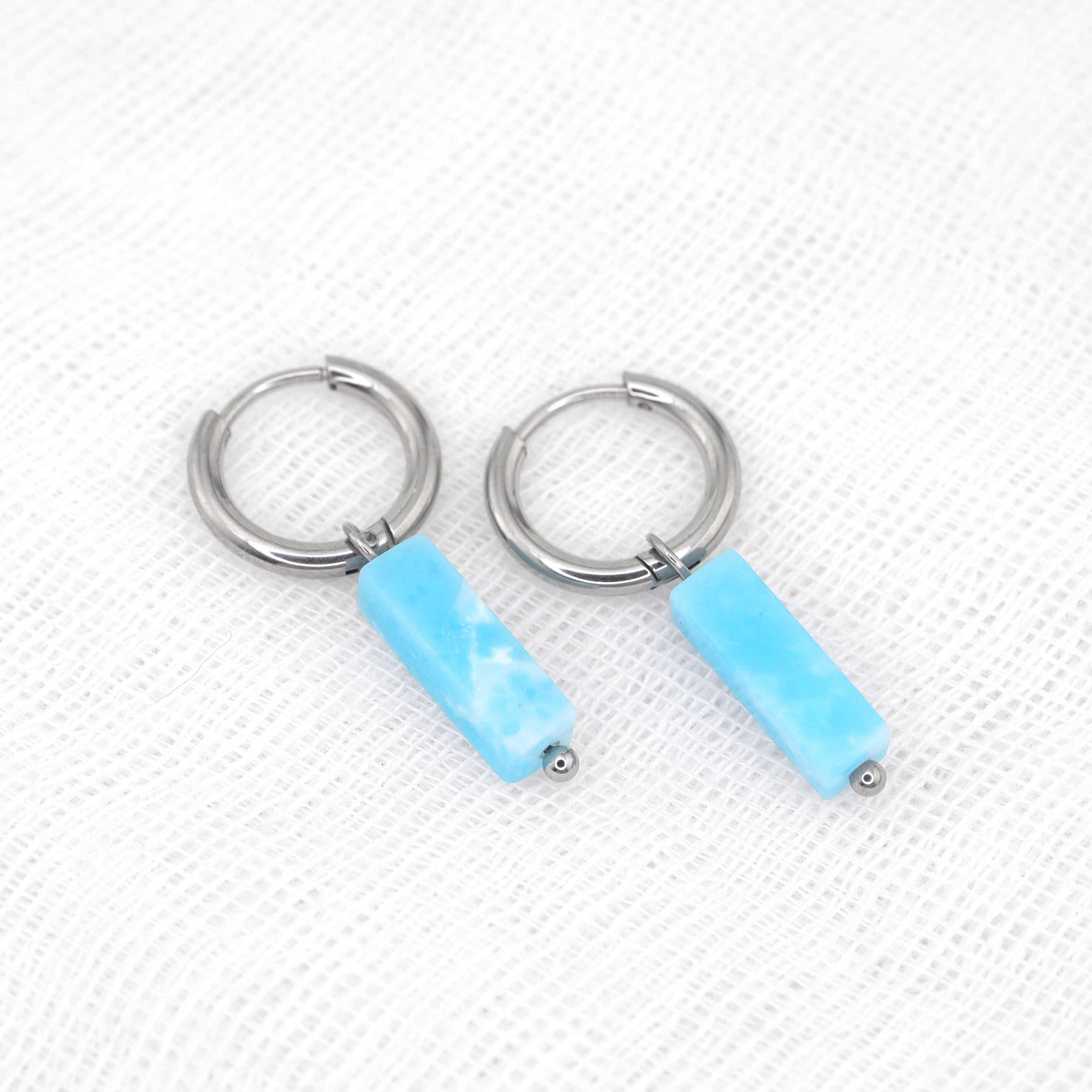 Blue Jade Titanium Pendant Ear Ring