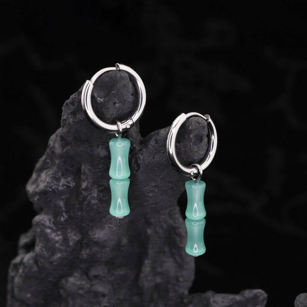 PAIR OF Bamboo Segment stainless steel Pendant Ear Ring