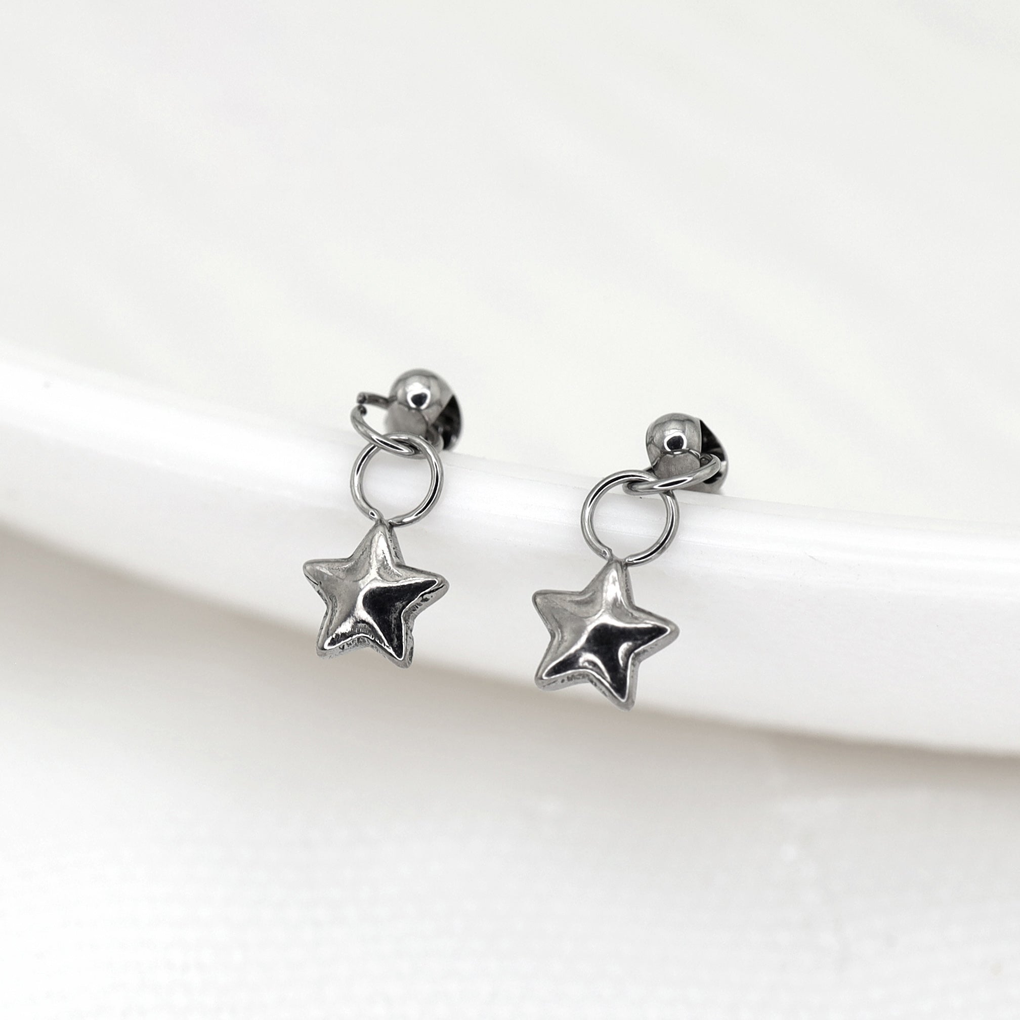 3D Pentagram Titanium Pendant Stud