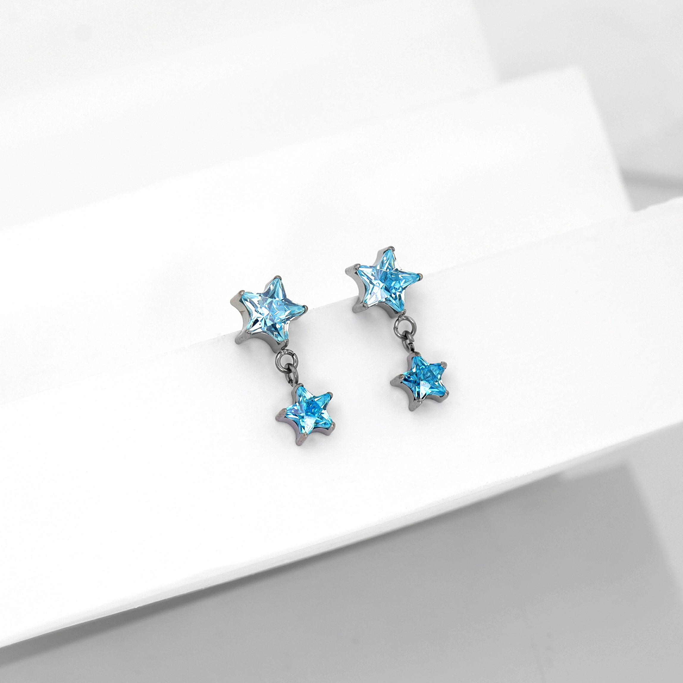 Double Star CZ Titanium Pendant Stud