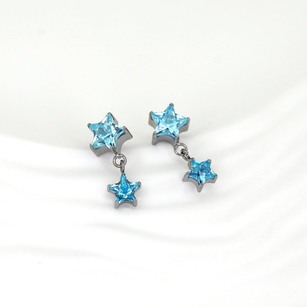 Double Star CZ Titanium Pendant Stud