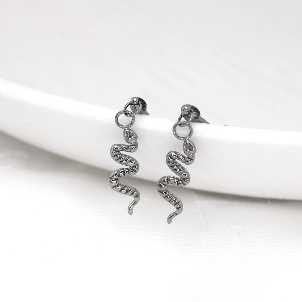 Engraved Snake Titanium Pendant Stud