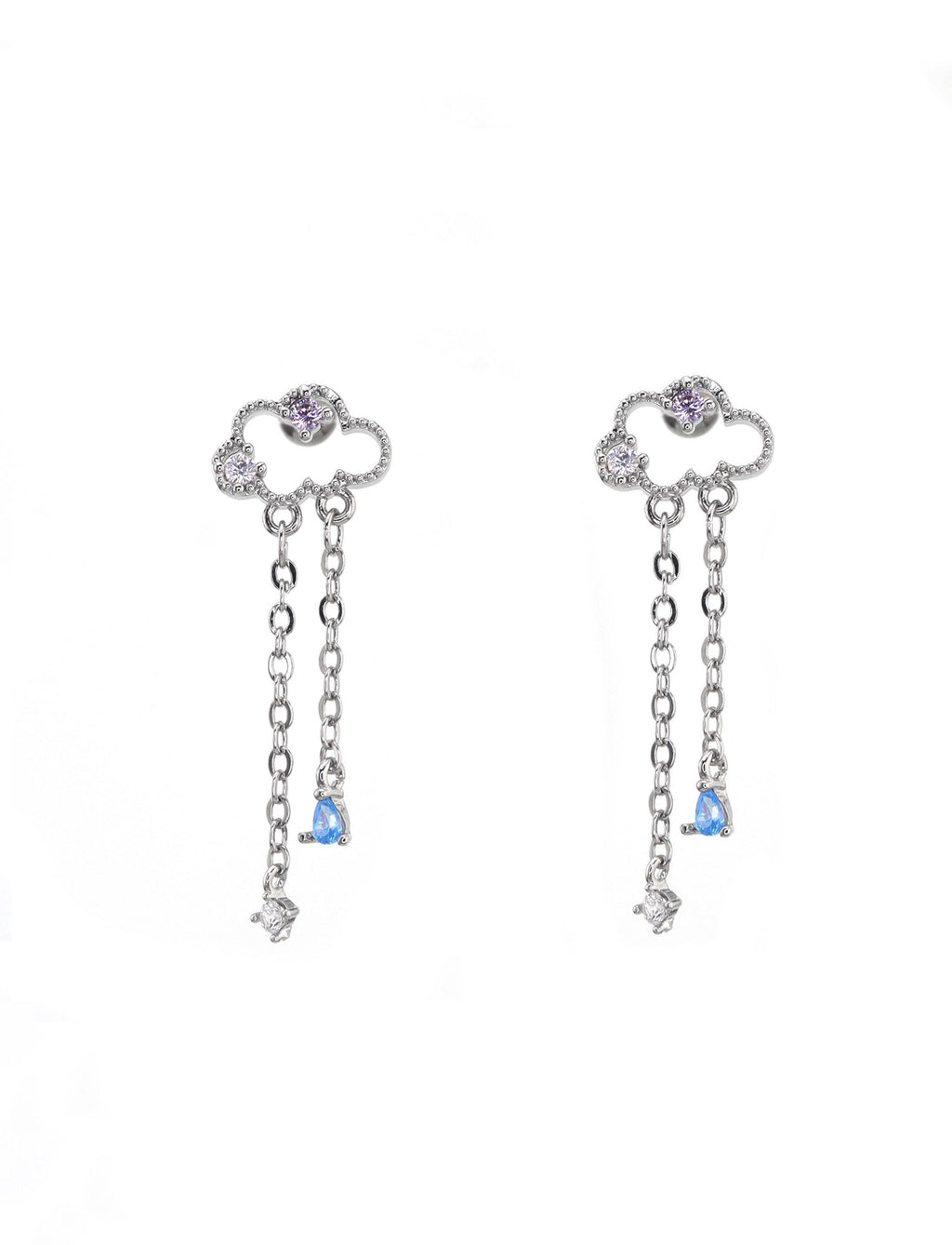 Thin Gauge Cloud & Raindrop Pendant Ear Stud