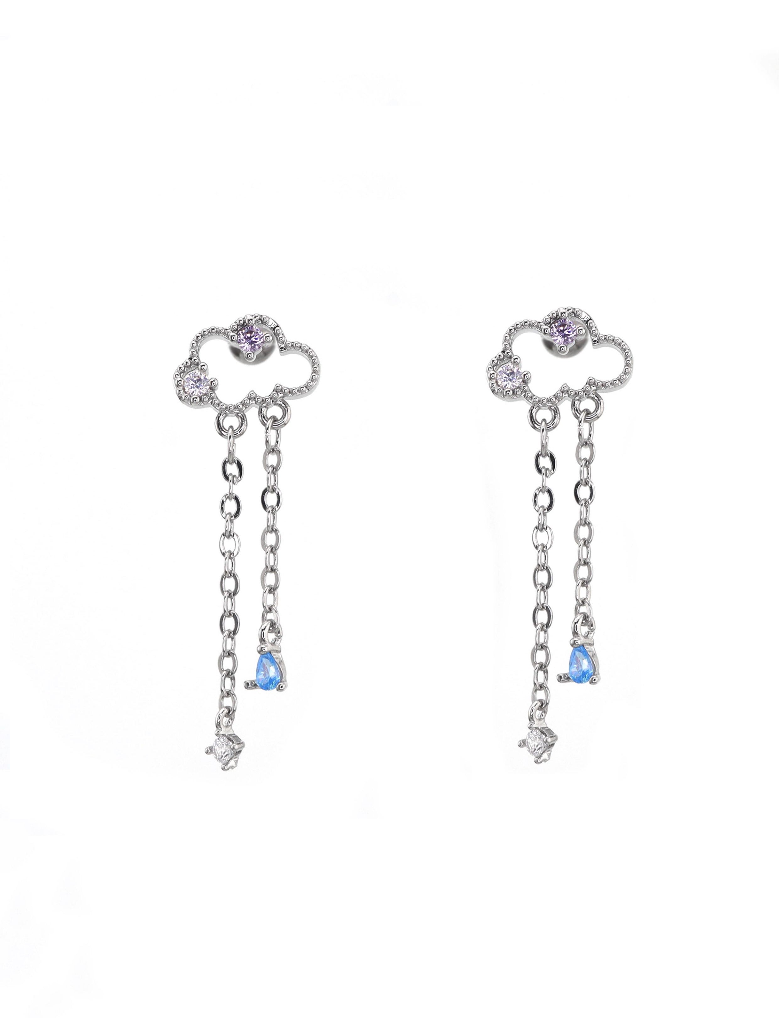 Thin Gauge Cloud & Raindrop Pendant Ear Stud