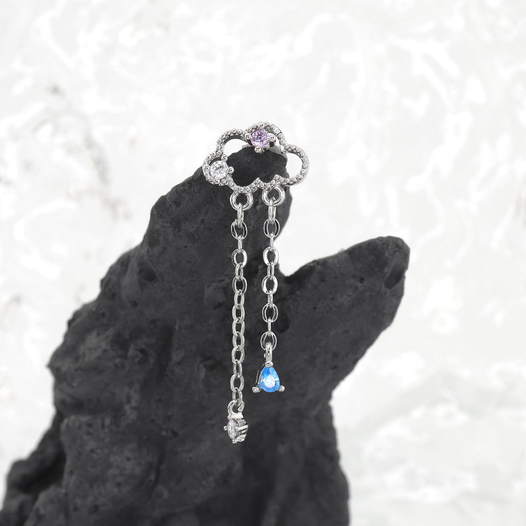 Thin Gauge Cloud & Raindrop Pendant Ear Stud